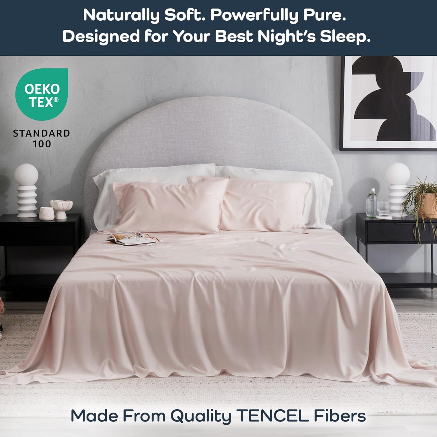 Olive + Crate Eucalyptus Sheets Set – Cooling Sheets for Hot Sleepers – 100% Organic Tencel Lyocell – Queen Size – Hypoallergenic, Moisture-Wicking, Deep Pockets, Soft, Durable 60" x 80" [Barely Pink] - Image 2