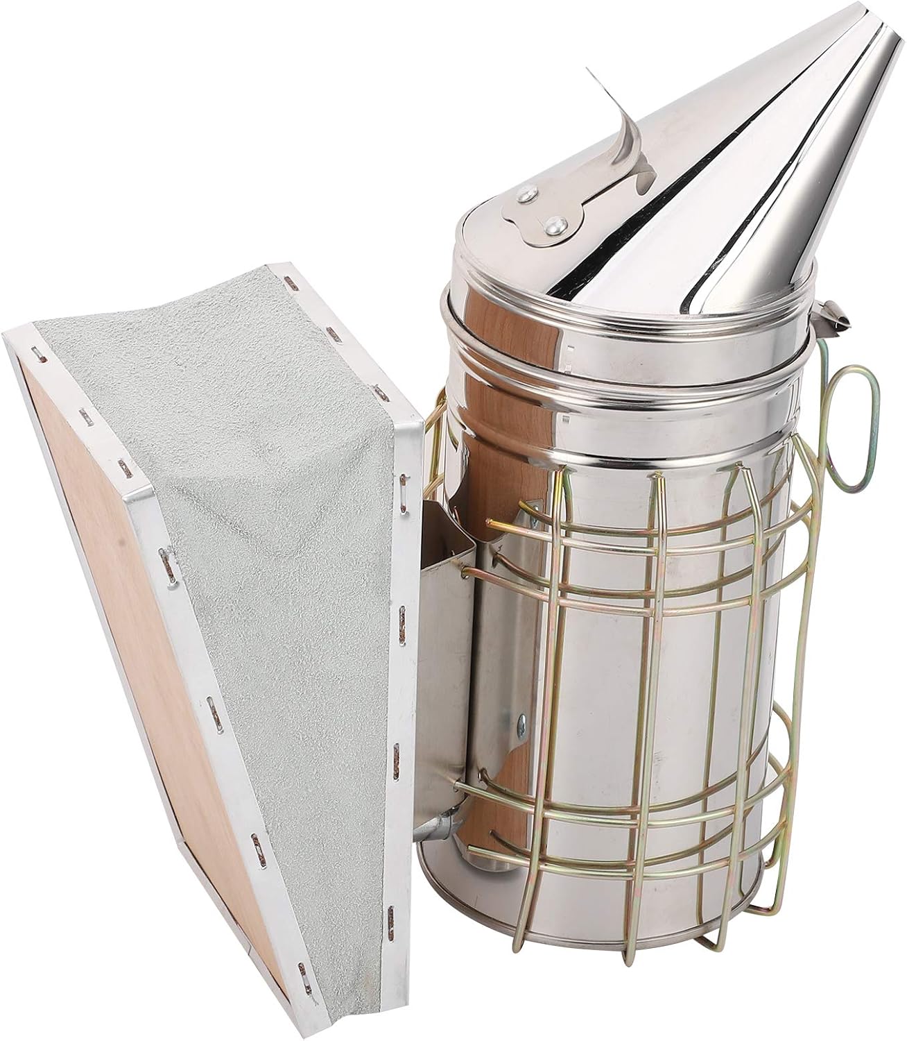Fumador de colmena Transmisor de humo de abeja Pulverizador de apicultor elevado Panales Máquina para fumar Herramienta de inicio de apicultura Suministros de jardinería para el hogar con escudo térmi