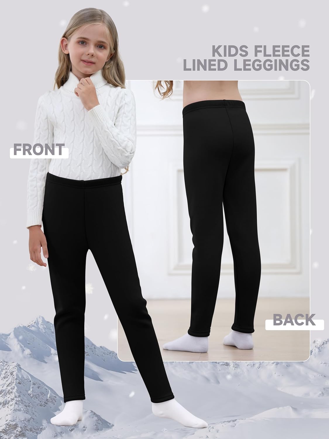 Girls Fleece Lined Leggings Kids & Toddlers | Warm Thermal Winter Pants for Girls | 2-16 Years Black - Image 5