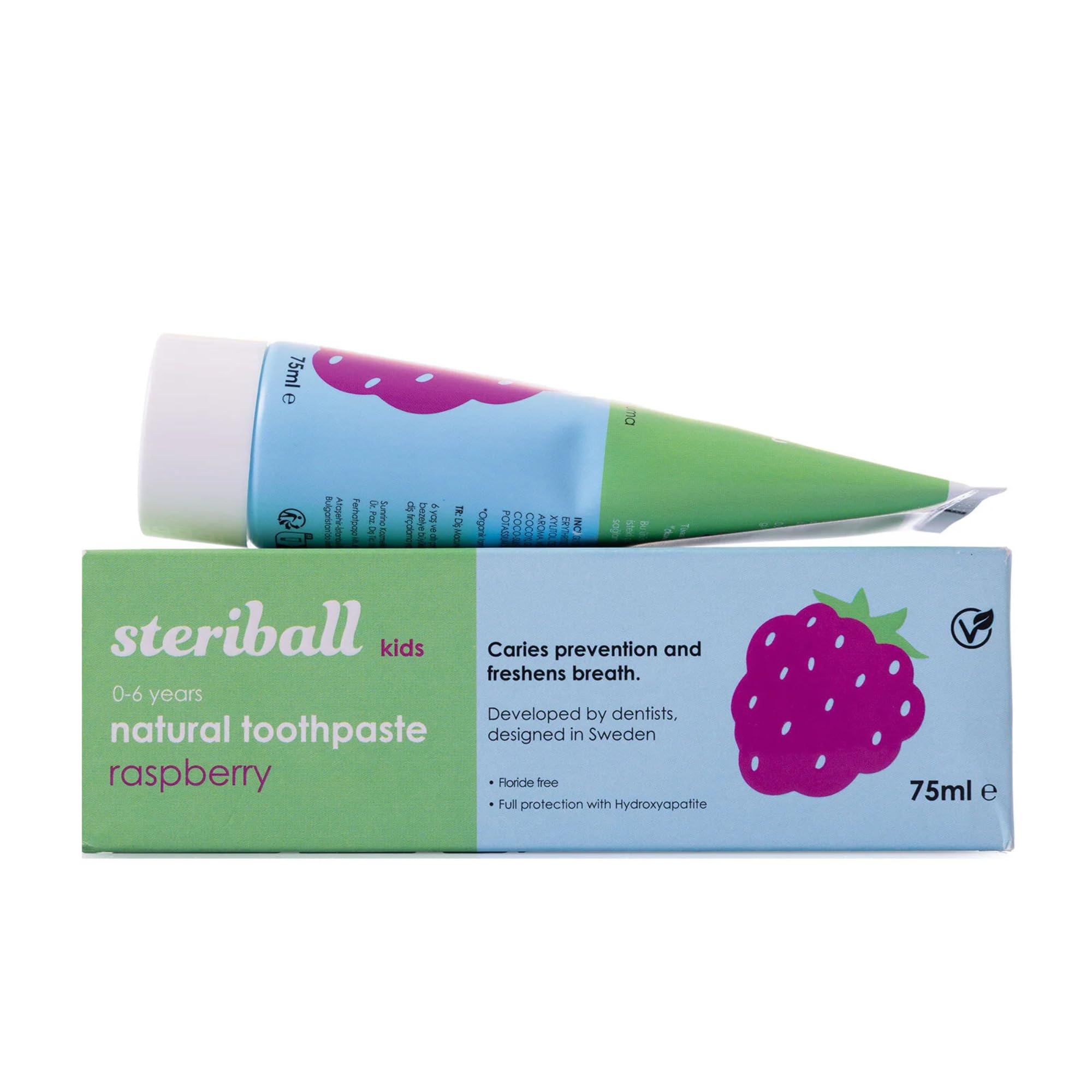 Steriball Doğal Diş Macunu Florürsüz 75 ML - Ahududu Florür İçermez, Hidroksiapatit ile Tam Koruma, Vegan