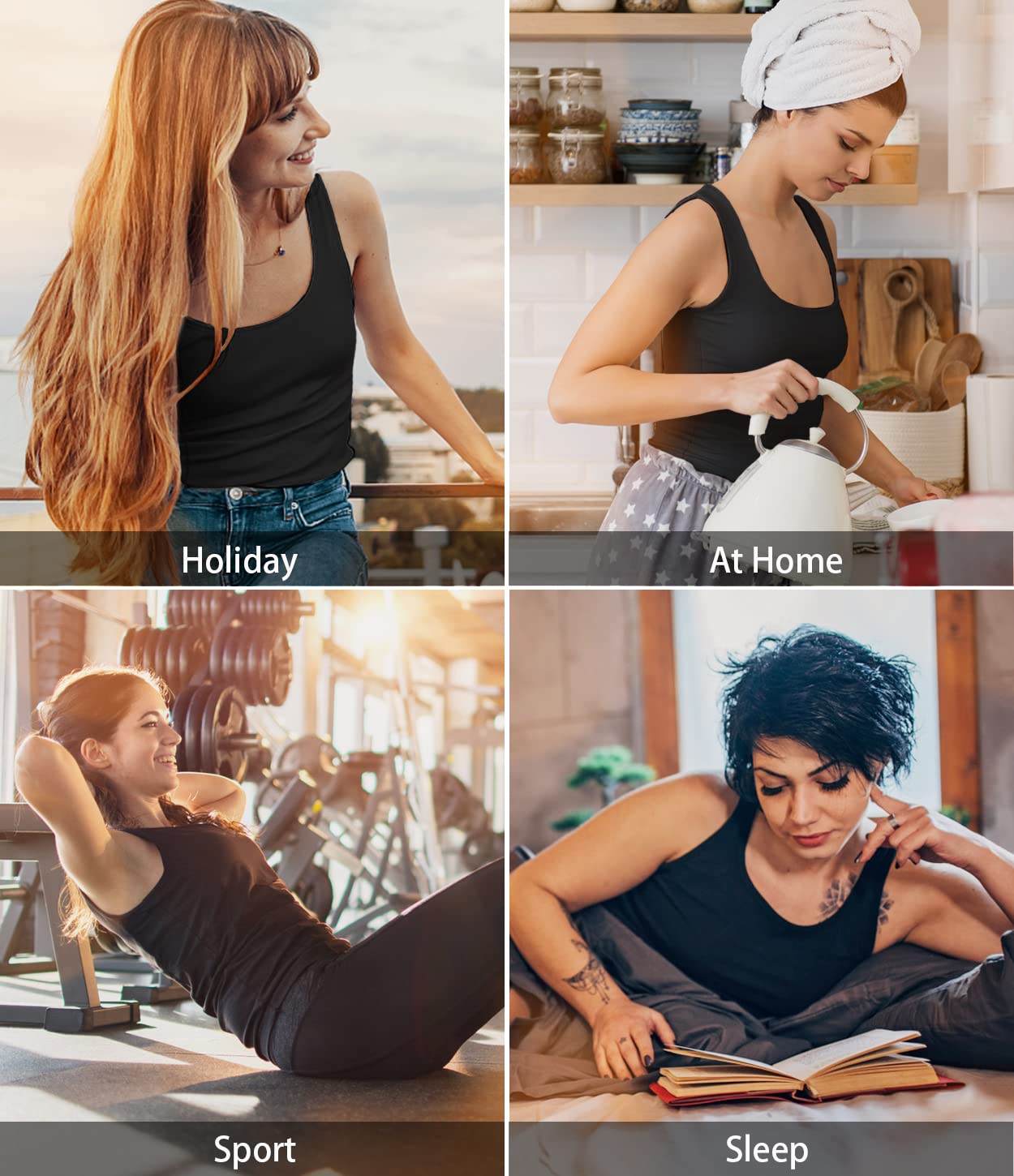 Ymmchy Tank Tops für Damen Unterhemd Stretch Workout Tops 4-er Pack