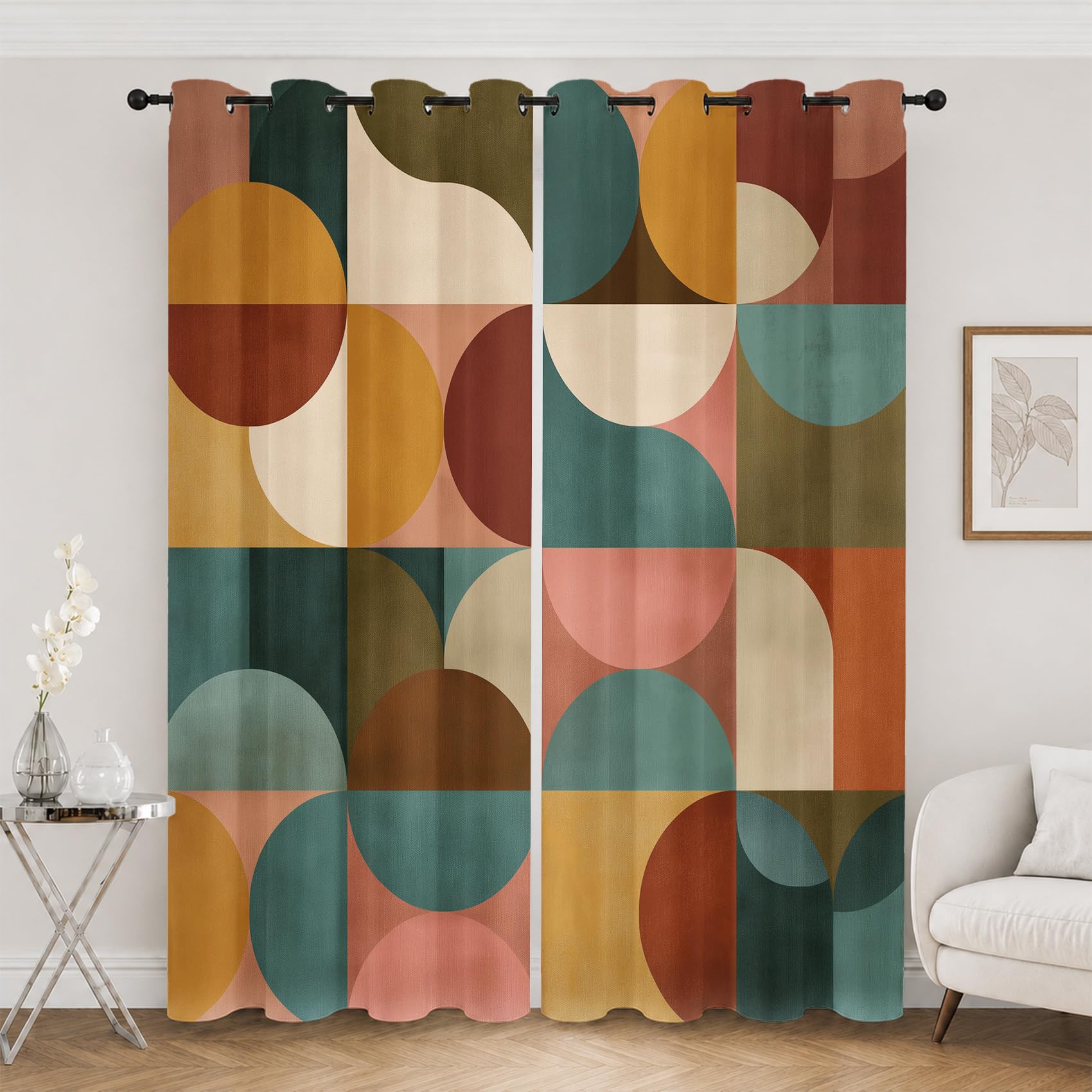 Rideaux occultants 117x183 cm avec motif géométrique, draperies isolantes thermiques