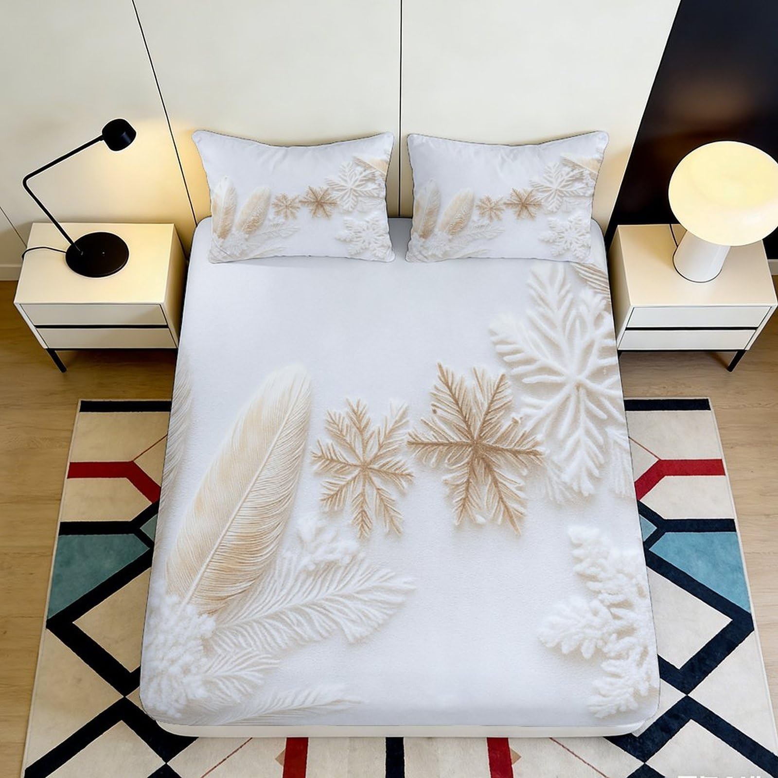 3D Printed Feather Botanical Fitted Sheet Microfiber Soft Mattress Cover Beige Nature Bedroom Dorm Decor 140x200x25cm