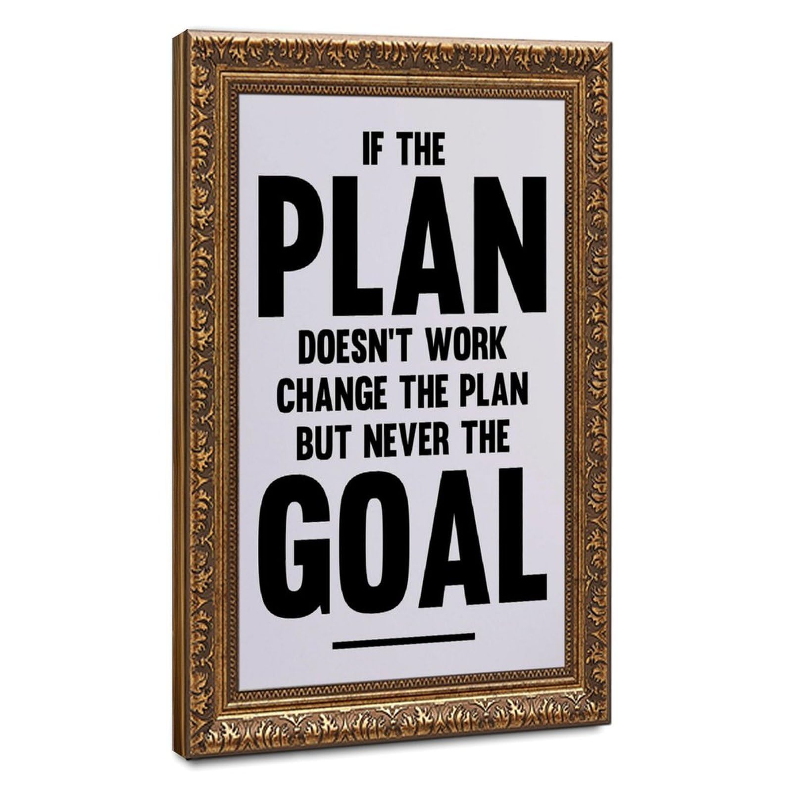 ELKPDOE Change The Plan But Never The Goal Poster Motivational Quotes Canvas Poster Bedroom Decor Sports Landscape Office Room Decor Gift Retro Gold Frame 20" L X 30" W