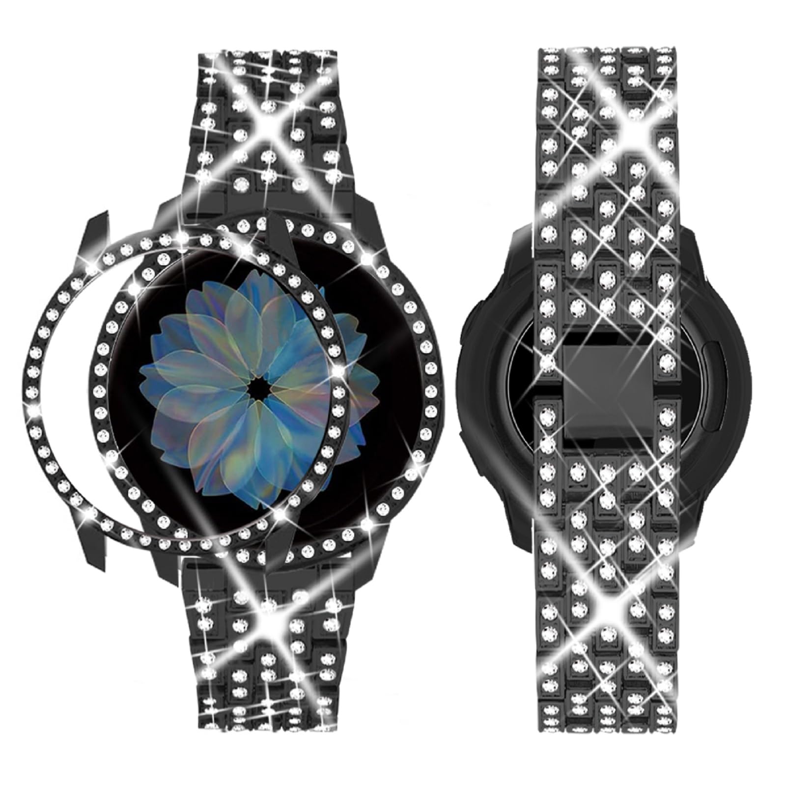 supoix band with case only compatible for samsung galaxy watch 6 40mm 44mm, 20mm women bling replacement strap & pc protective bumper face cover for galaxy watch 6 (size optional)