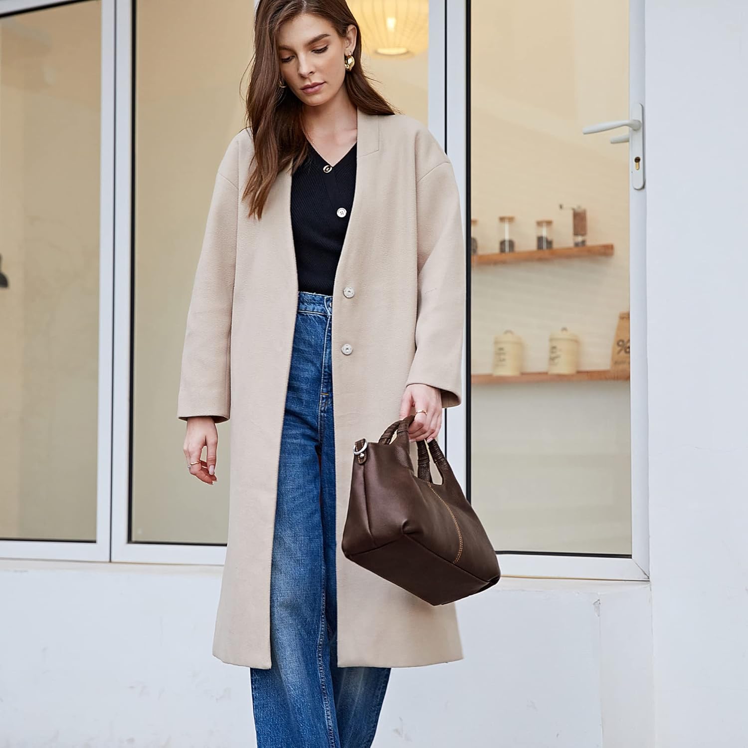 Iswee Genuine Leather Shoulder Bags Purses and Handbags for Women Satchel Designer Cross Body Hobo Medium Size Tote - Image 4