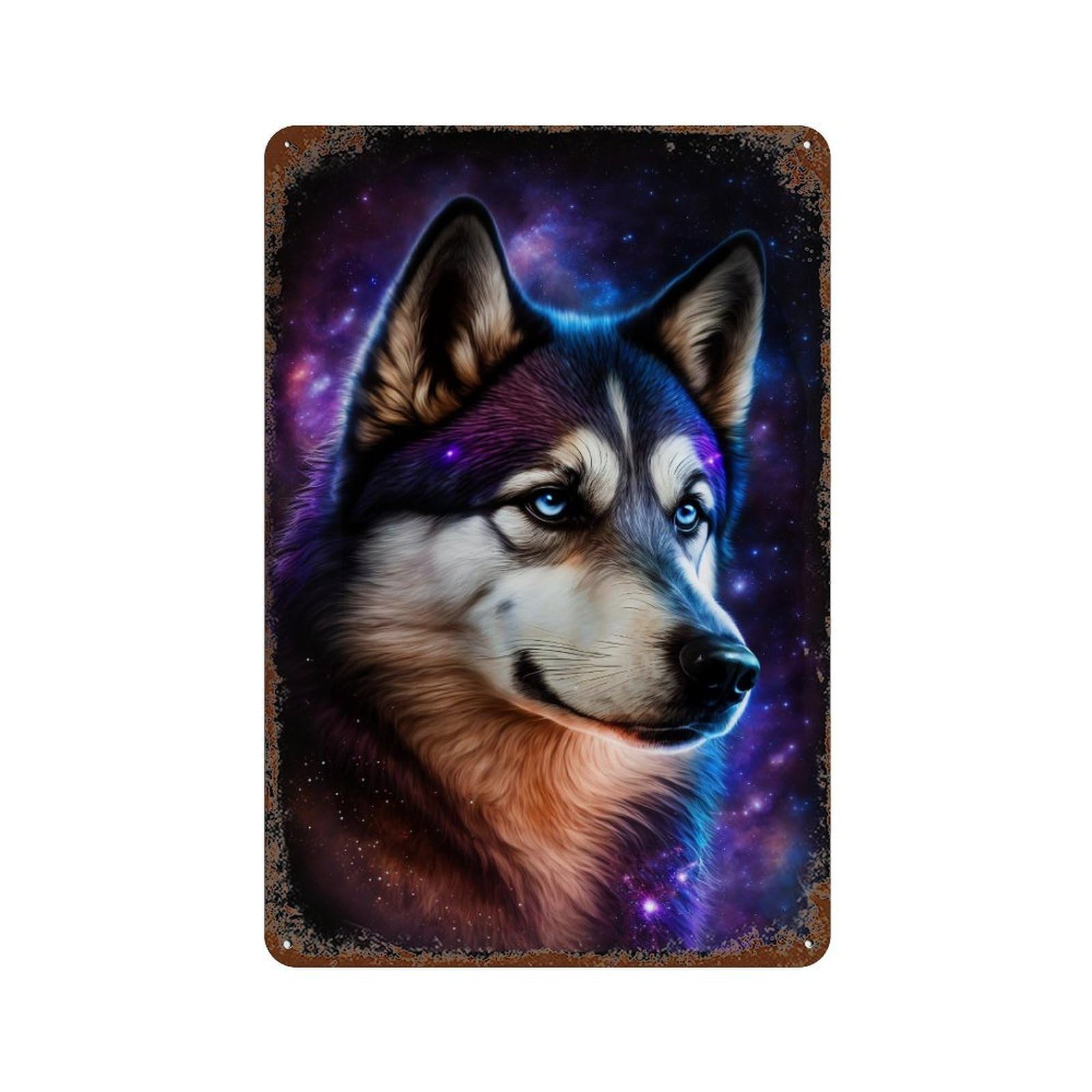 Cosmic Wolf Portrait-41 Rusty Metal Tin Sign 11.8"x7.9", Ideal for Shed, Workshop And Garage Wall Decor