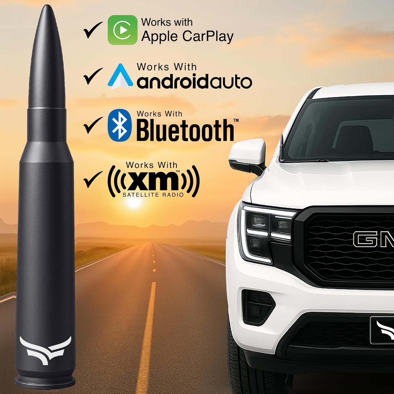 50 Cal Badass Bullet Antenna® Fits Chevy Silverado & GMC Sierra Truck Accessories — Short Replacement Antenna for Trucks — Chevy Silverado 1500 Accessories — Ditch The Whip & Upgrade Your Truck