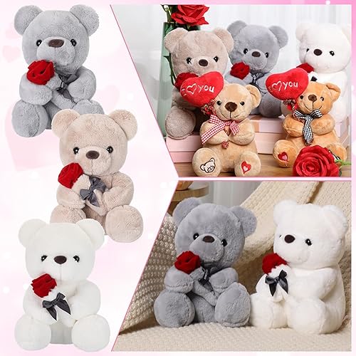 Miniatura 2 de Syhood Oso de peluche de 3 piezas de regalo de San Valentín, oso de peluche de 10 pulgadas con corazón de rosa, regalos de San Valentín, juguetes