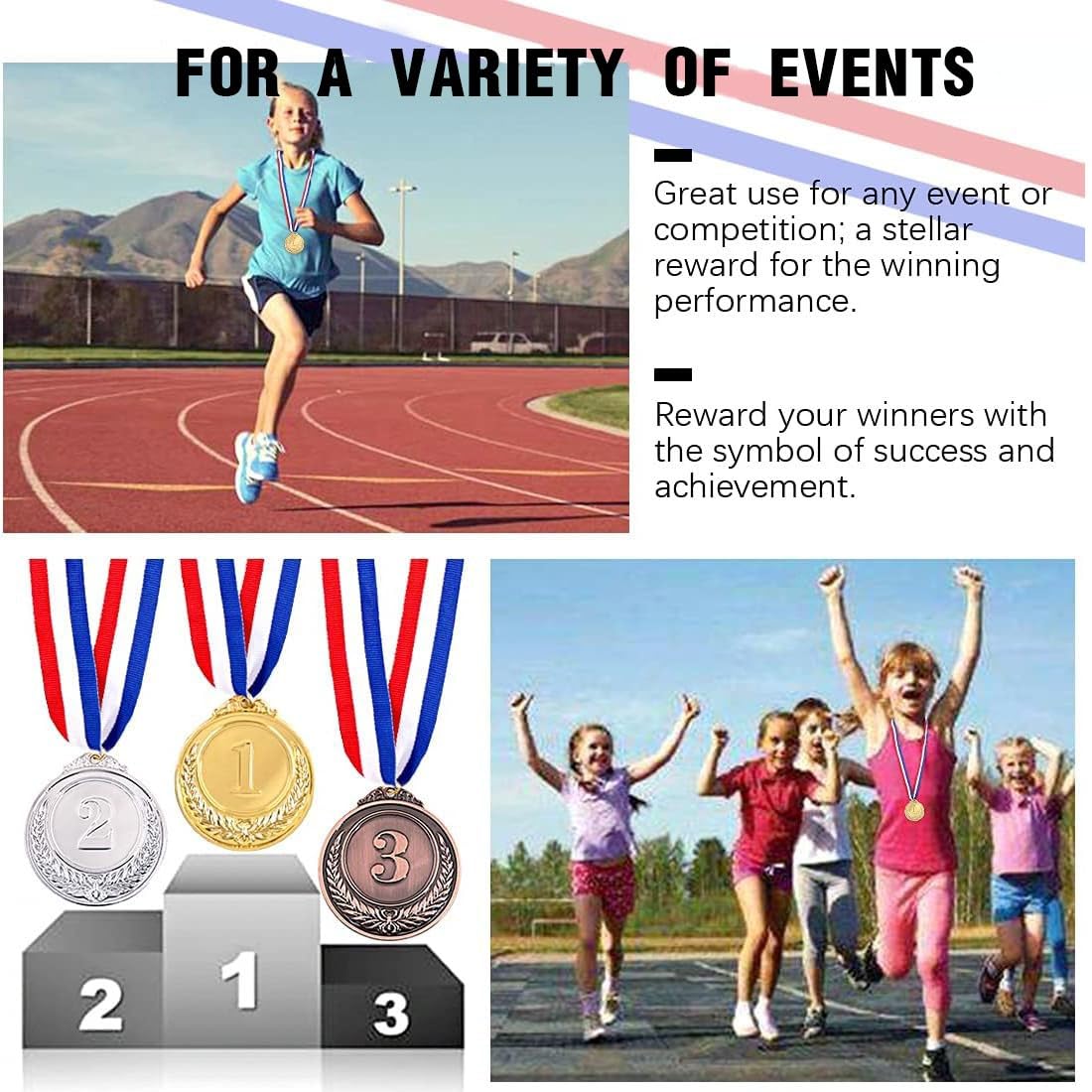 6 Pezzi Medaglie Premiazioni Metallo, Medaglia Oro Argento Bronzo con Nastro, Medaglie Vincenti per Collo per Gare Stile Olimpico, per Bambini Adulti Premi per la Giornata dello Sport