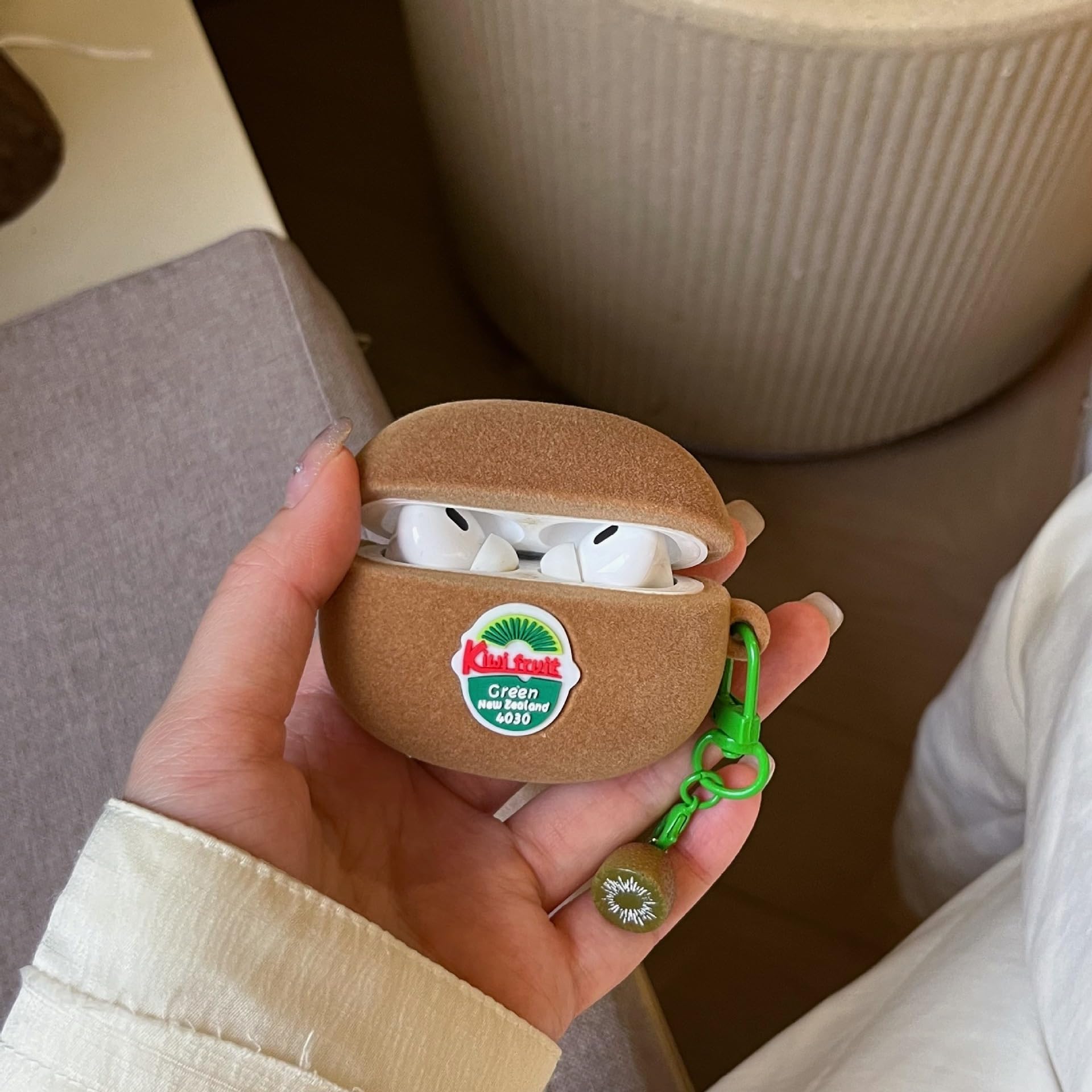 SGVAHY Siliconen Hoesje Voor AirPods 4 – Schattig 3D Groene Appelontwerp – Met Sleutelhanger, Schokbestendig En Valbescherming – Ideaal Voor Meisjes En Vrouwen