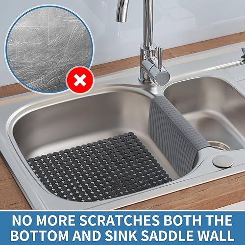 Miniatura 3 de Bligli Sillín de silicona para fregadero, alfombrilla divisora grande y duradera sin ventosas, protector de fregadero dividido de cocina para platos