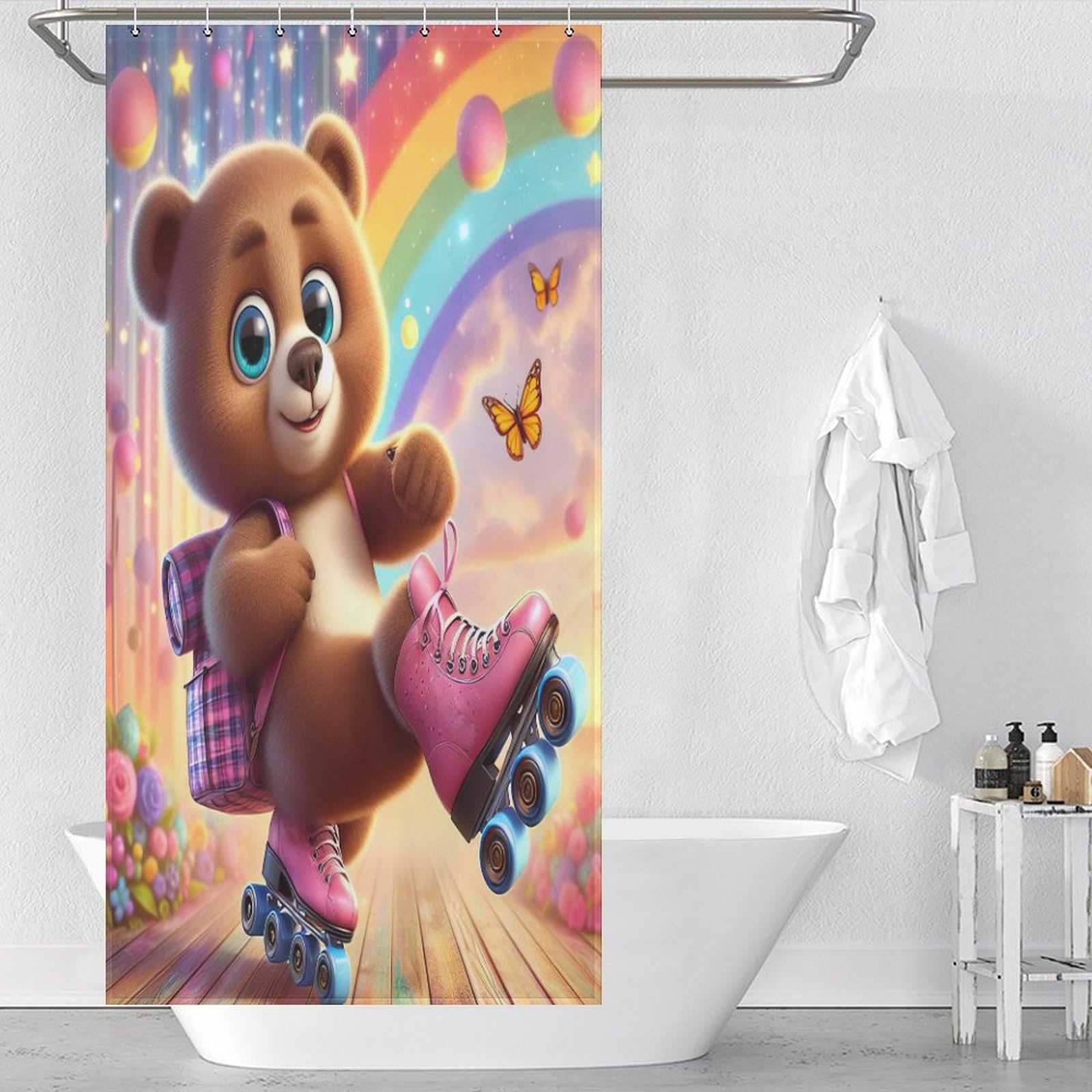 Rideau de douche polyester 36x72Inch étanche anti-moisissure avec anneaux