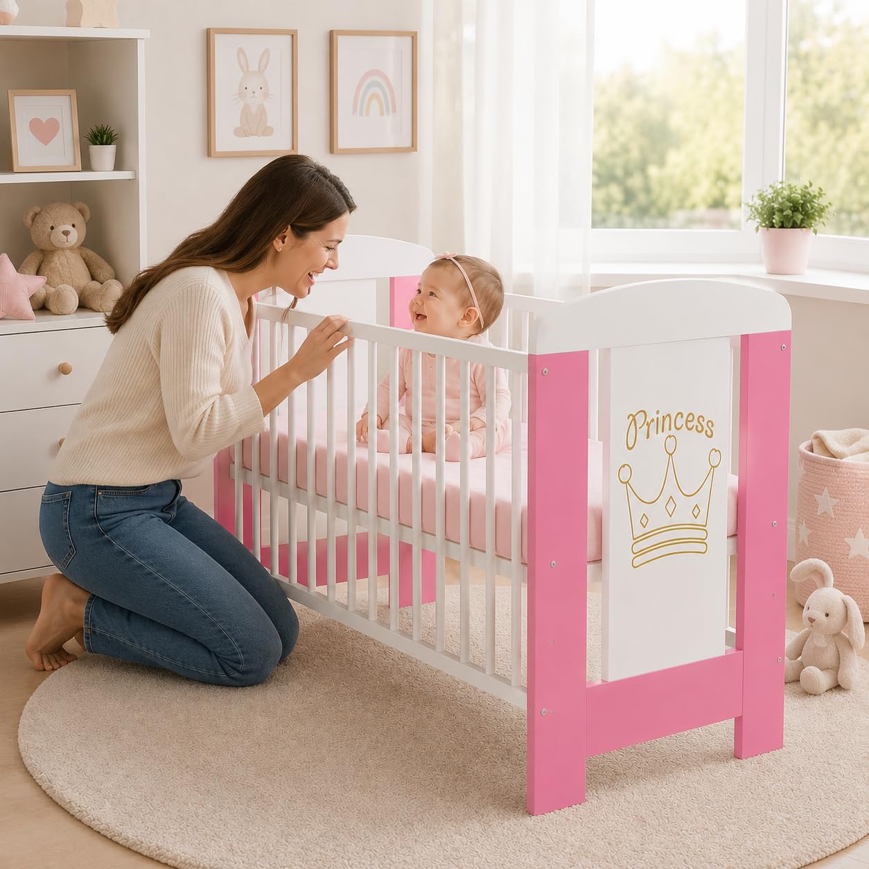 Lit bébé My Sweet Baby en 3 Couleurs sans Matelas Mousse 10 cm certifié lit bébé Blanc 4 Parties 120x60 (Pink Princess sans Matelas)