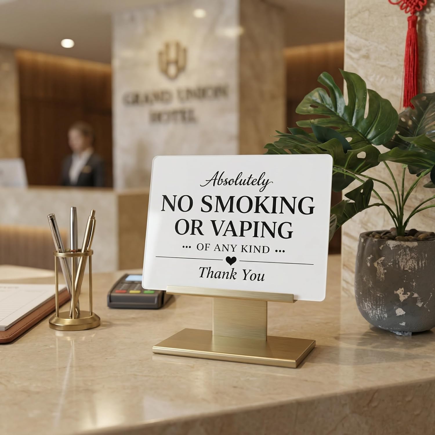 No Smoking Sign Vaping Acrylic Office: Self Adhesive Strong Permanent Bond 5x7" 1 Pc Rectangle Plaque Safe for Glass Doors Walls Hotels Clear Reminder Notice for Business Home Decor