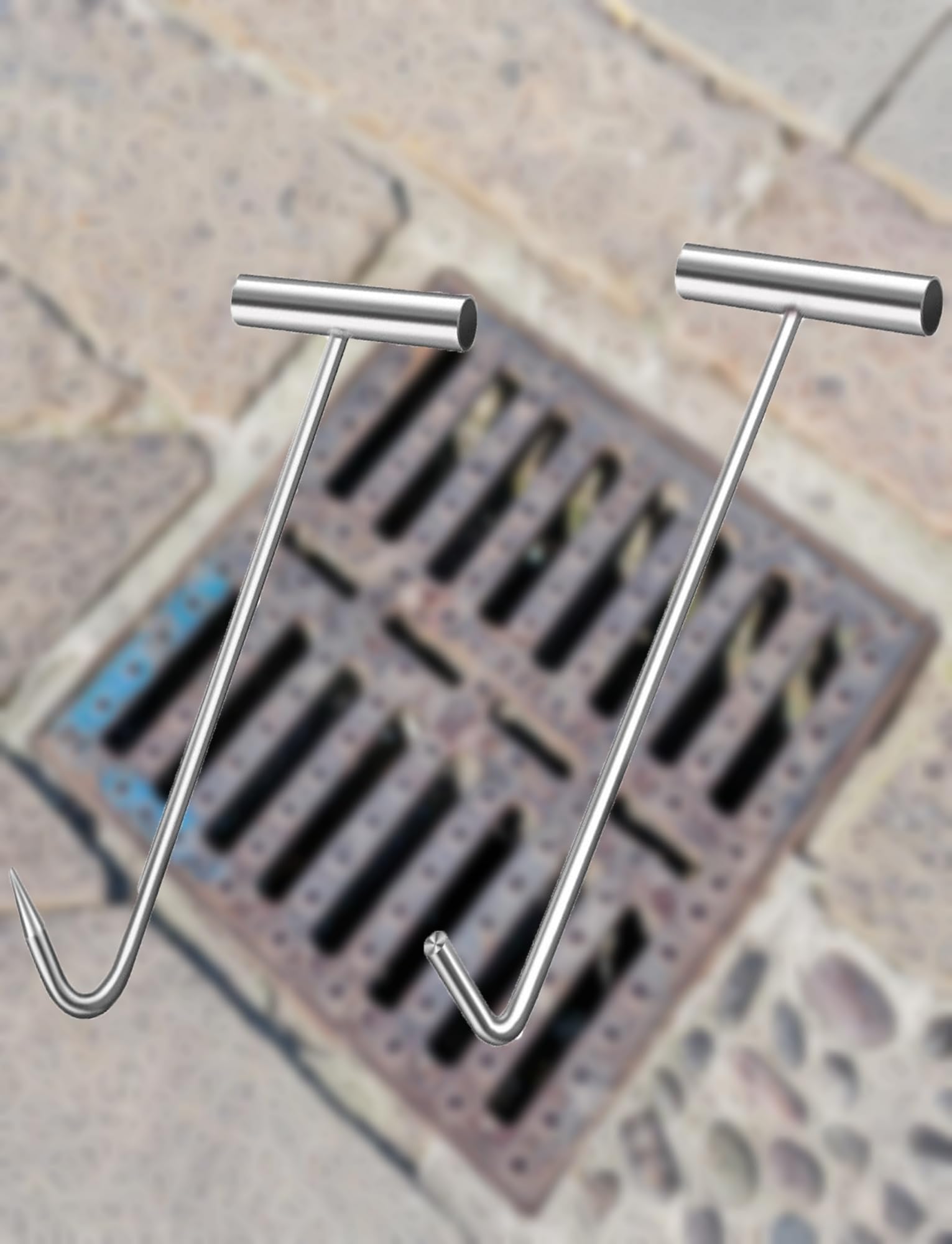 Gancio for tombino, gancio robusto e maneggevole da 12 mm di diametro, gancio di sollevamento in acciaio inossidabile, strumento di sollevamento for gancio for tombino(Pointed,80cm/31.4in)