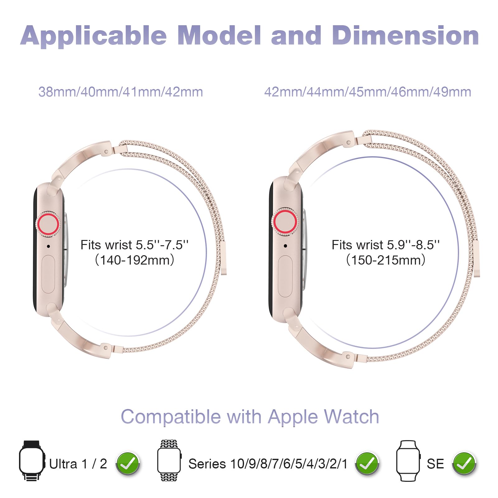 BRG Correa de malla fina compatible con correas de Apple Watch para mujer de 40 mm, 41 mm, 38 mm, 42 mm, Series 10, 9, 8, 7, 6, 5, 4, 3, 2, 1, SE, correa magnética de metal de acero inoxidable con