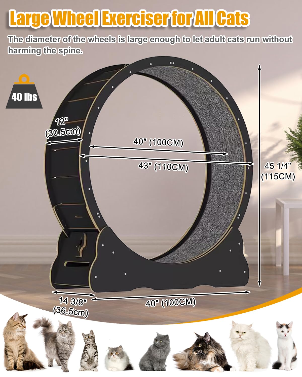 SYKJ Cat Treadmill 直径110cm Cat Treadmill Running Wheel Cat Exercise Wheel Solid Wooden
