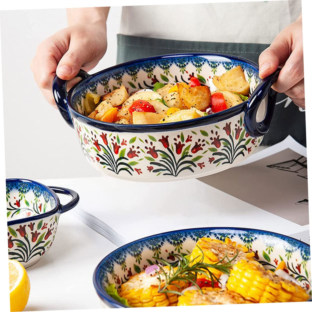 Hemobllo Ceramiczna Miska Do Pieczenia Miski Do Serwowania Naczynie Do Zapiekania Ryżu Miski Pokrywkami Ceramiczne Naczynia Pieczenia Naczynia Gotowania Na