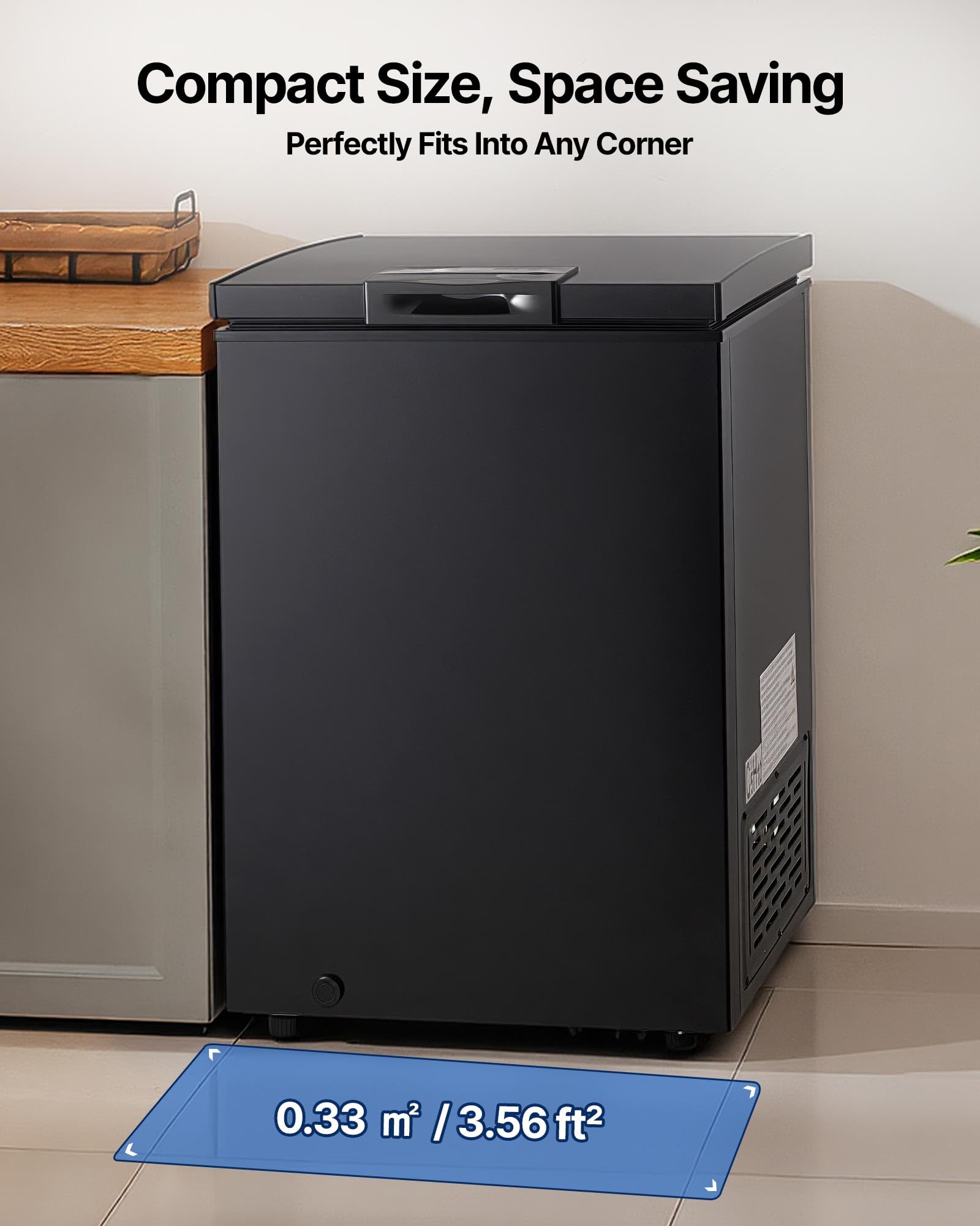 VEVOR Chest Freezer, 2.22 Cu.Ft / 63 L Compact Deep Freezer, Free Standing Top Open Door Chest Freezers With 2 Removable Baskets & Adjustable Thermostat, Energy Saving & Low Noise, Black on Fridge.com - View 5
