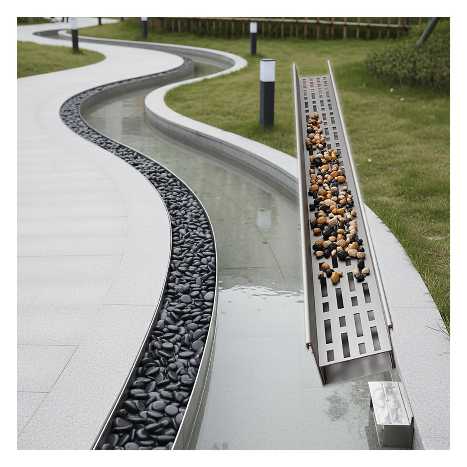 GLDYTVF Stainless Steel Drainage Channel with Grate U-Shaped Trench Drain System for Outdoor Gravel Fill Perfect for Garden Landscaping (H5*W15CM/H1.97*W5.91IN)