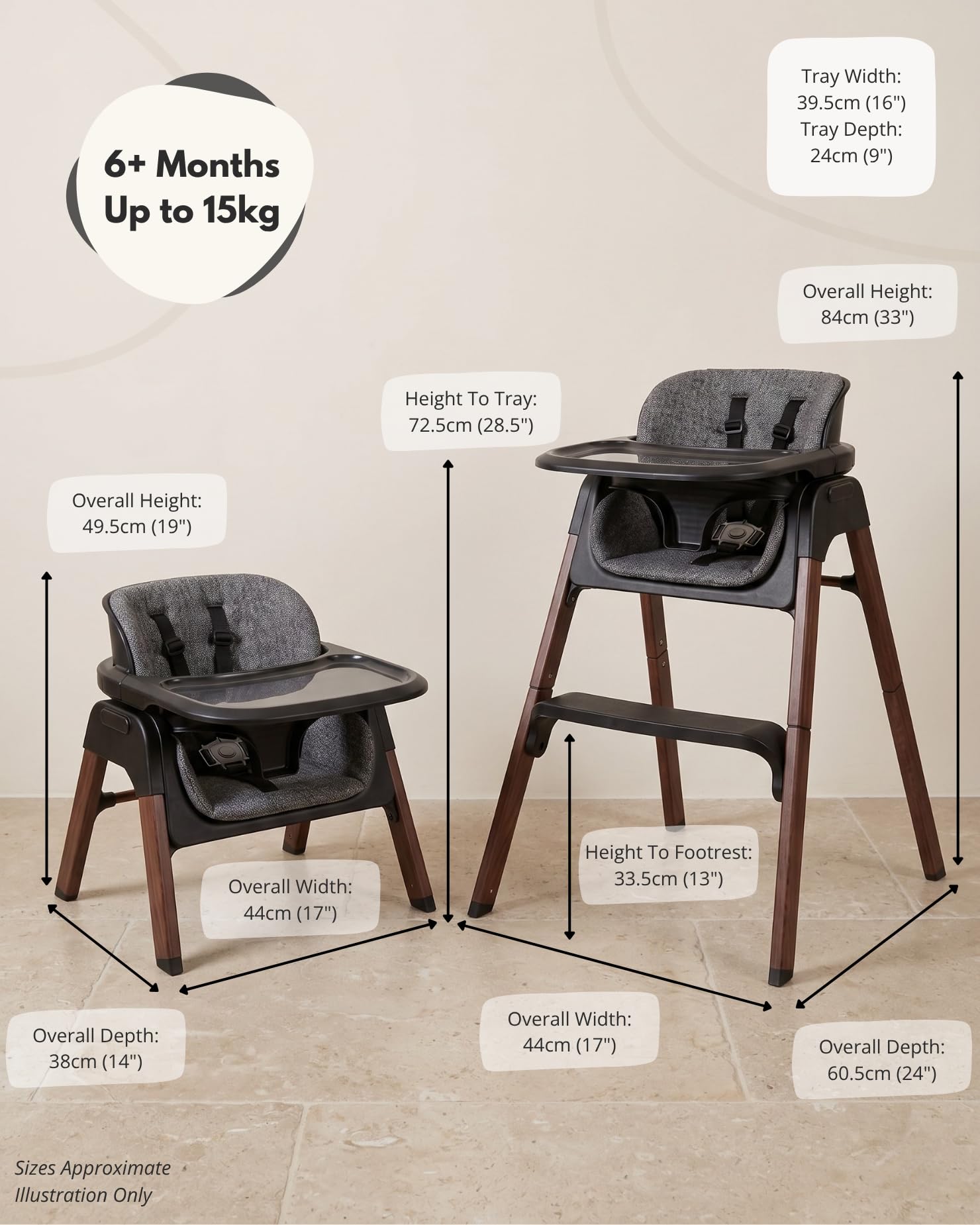Venture Neyo 2-in-1 Foldable High Chair for Baby and Toddler, Convertible Baby Highchair with Wood Effect Legs, Removable Tray & Cushion, 5 Point Harness, Compact Folding (Beige) — view 9