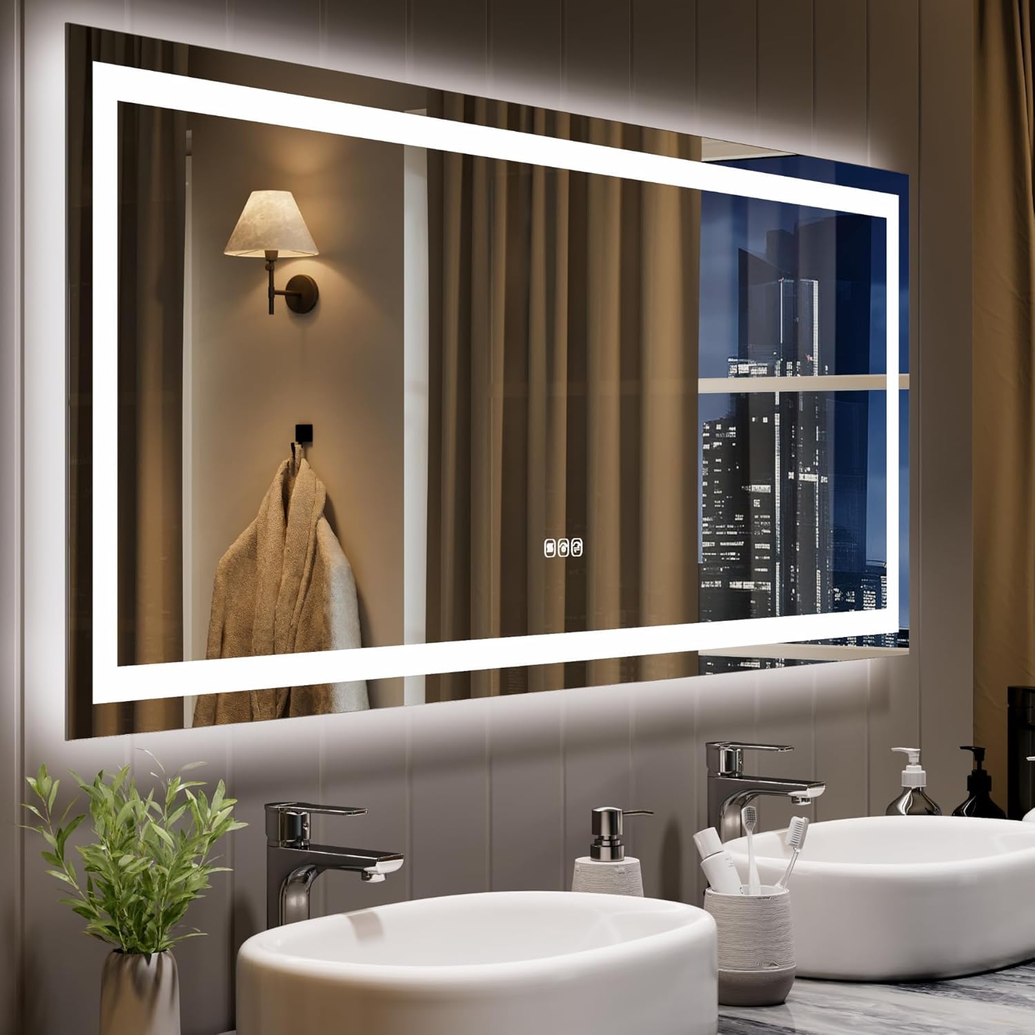6LED Bathroom Mirror 60*24" with Lights, Dimmable Front & Back Lighting, Anti-Fog, Shatter-Proof Vanity Mirror with LED Lights, 3X Magnifier, Memory Function – Frameless LED Mirror for Bathroom Wall