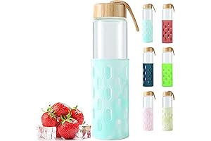 Glass Water Bottles 32 Oz Wide Mouth Borosilicate Natural Dishwasher Safe Cute...