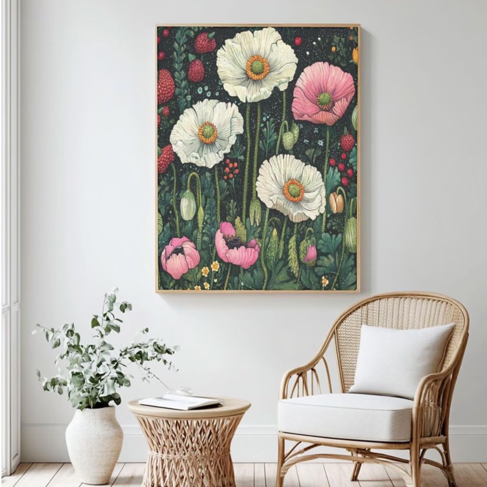Malen-nach-Zahlen-Set für Erwachsene, Malen nach Zahlen zum Selbermachen, Mohnblumen-Motiv, Acrylfarbe nach Zahlen für Erwachsene/Anfänger, Ölgemälde, Basteln für Heimdekoration, 60 x 90 cm, ohne