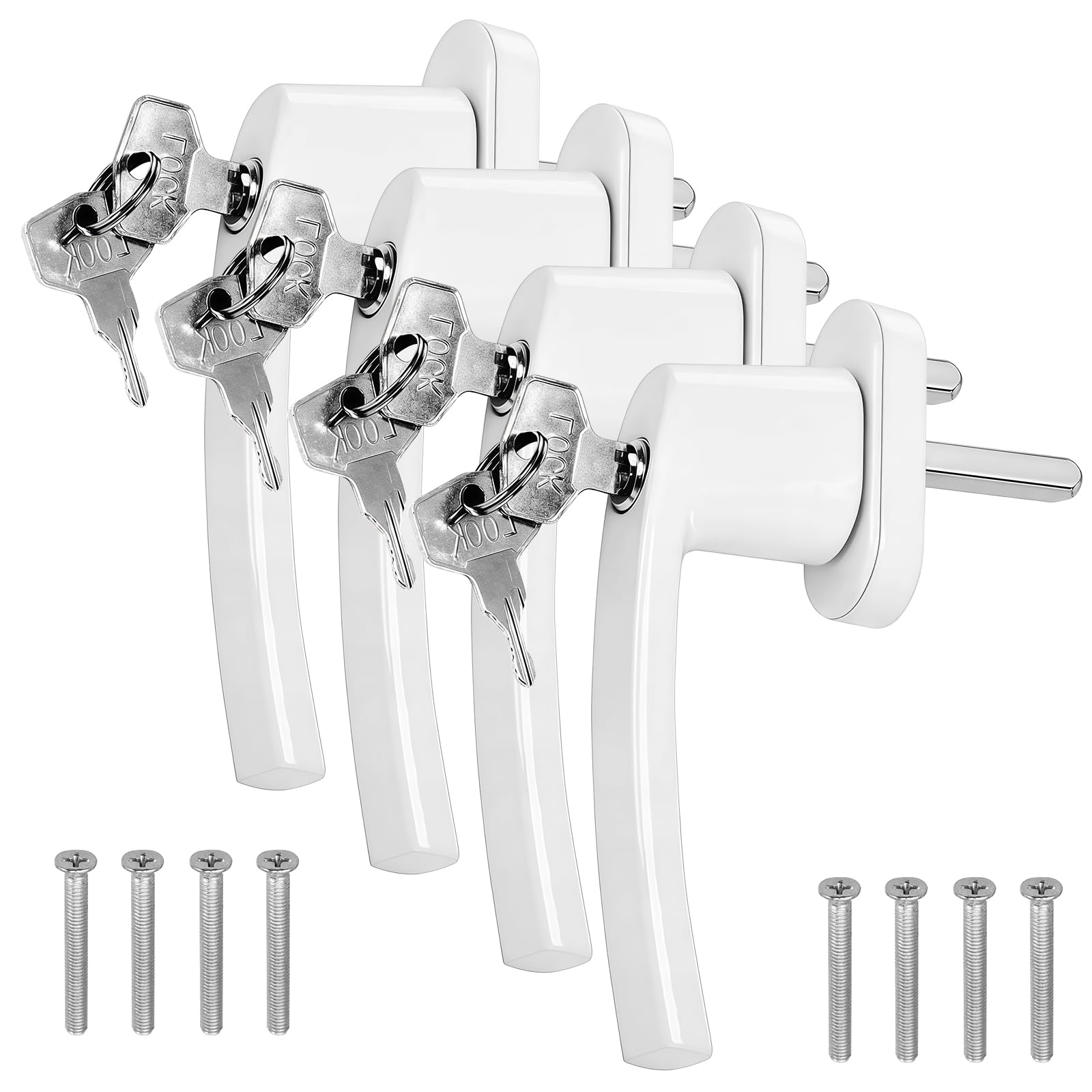 Poignées de Fenêtre Verrouillable 4 Pièces avec Clés Universelles 35 mm pour Fenêtres et Portes de Balcon Blanc