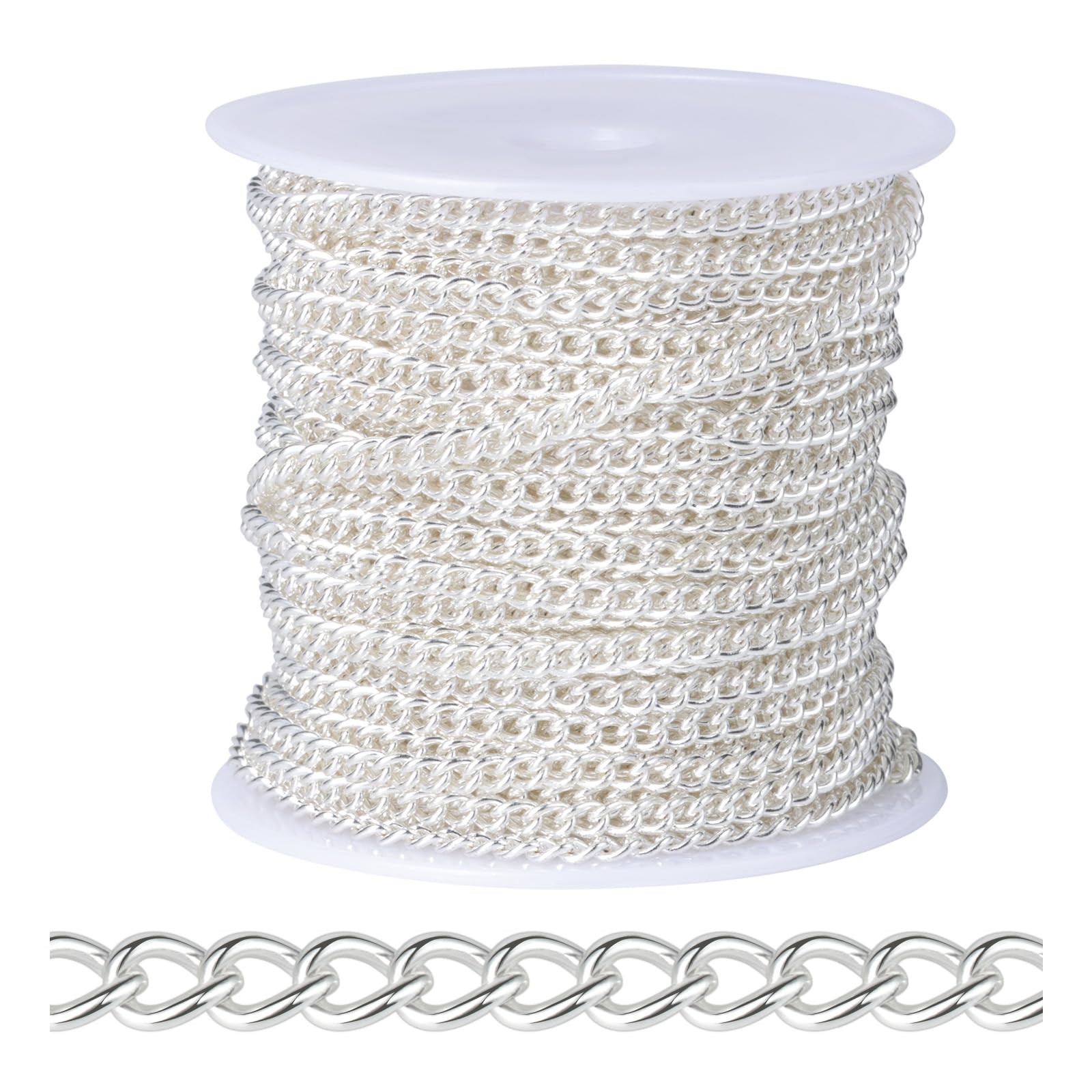 Chaînes à maillons plats torsadés en acier 304 argenté de qualité durable pour bijoux