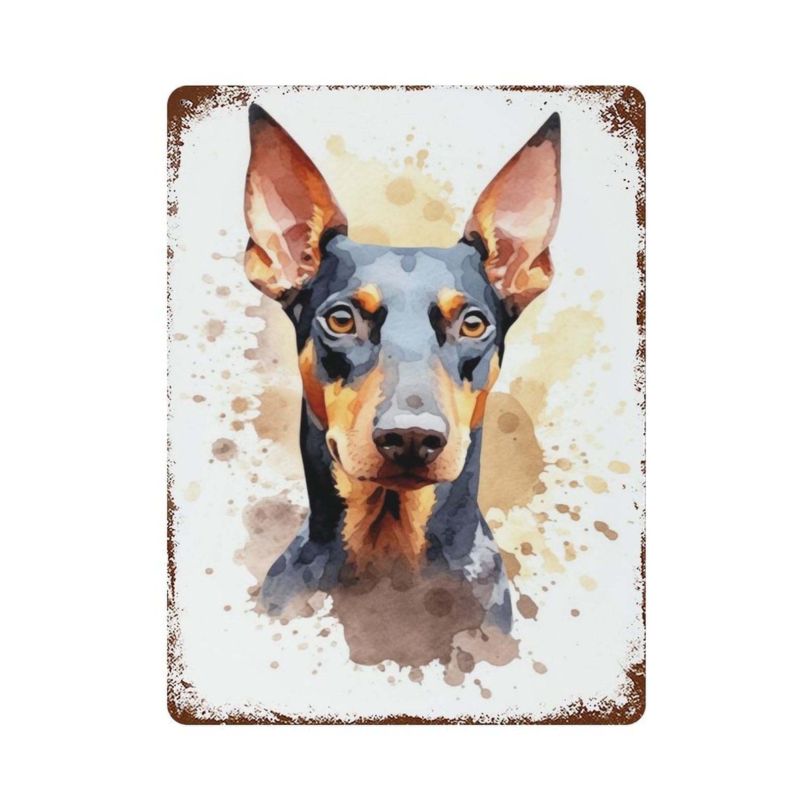 Distressed Metal Wall Sign Watercolor Doberman 15.7"x11.8", Vintage Wall Decor for Garage, Bar And Workshop Decor