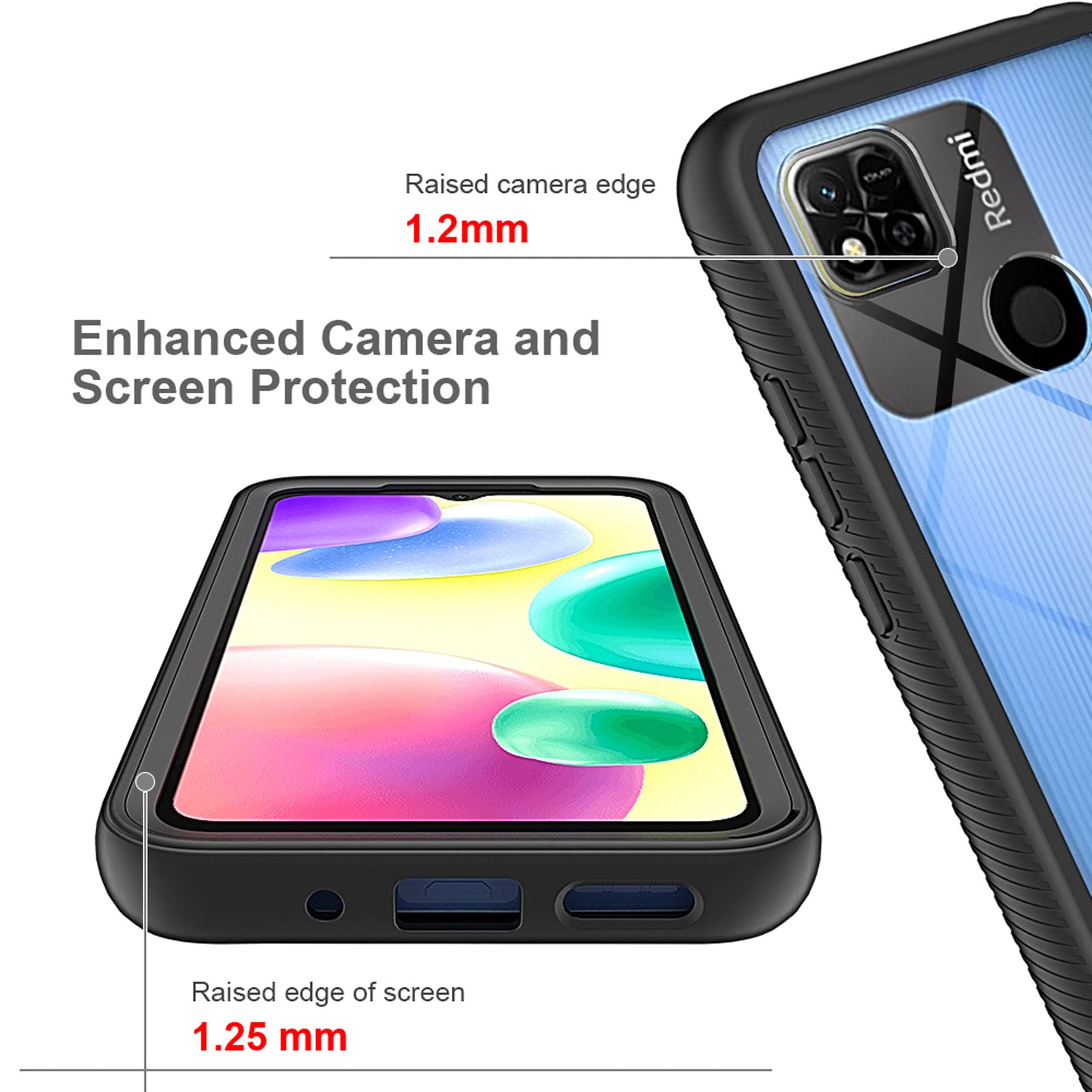 ESTH® Cover per Xiaomi Redmi 10A 4G/Redmi 9C Custodia in Silicone a Antiurto 360°, Rugged Doppia Bumper Trasparente Case Integrale Cover per Xiaomi Redmi 10A 4G/Redmi 9C, Nero