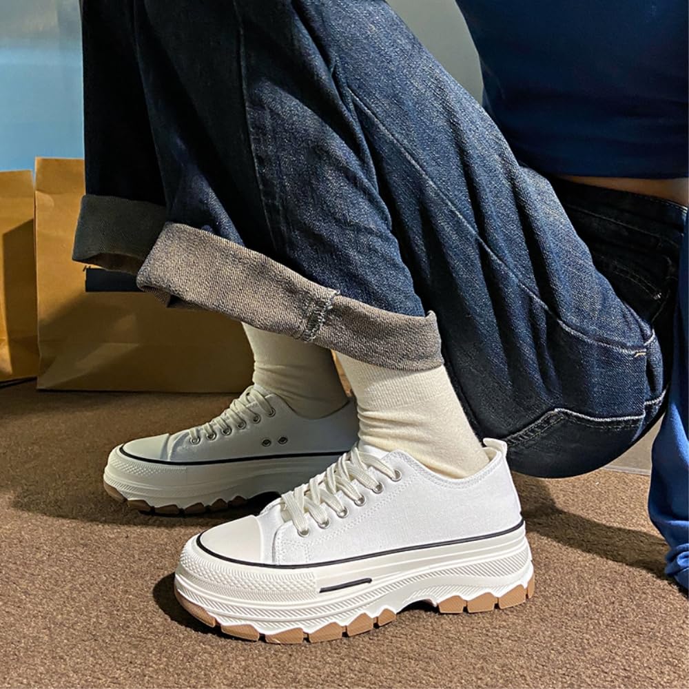 DYRBF damskie płócienne trampki - platforma sznurowane trampki - lekkie, oddychające, letnie modne buty dla kobiet