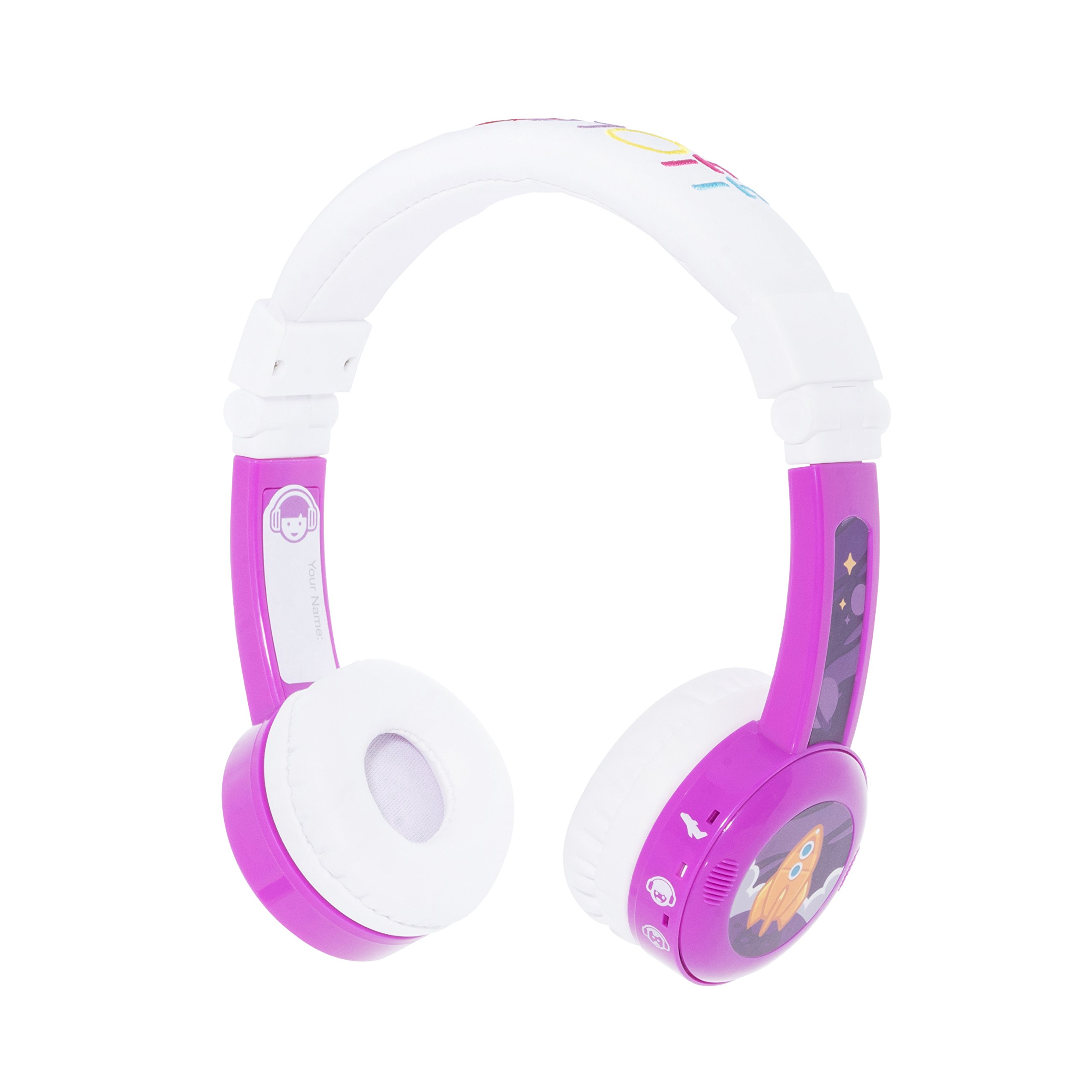 BuddyPhones - In-Flight Kids Foldable Headphones - Built in Headphone Splitter and In Line Mic, Perfect for Airplane Use (Purple)