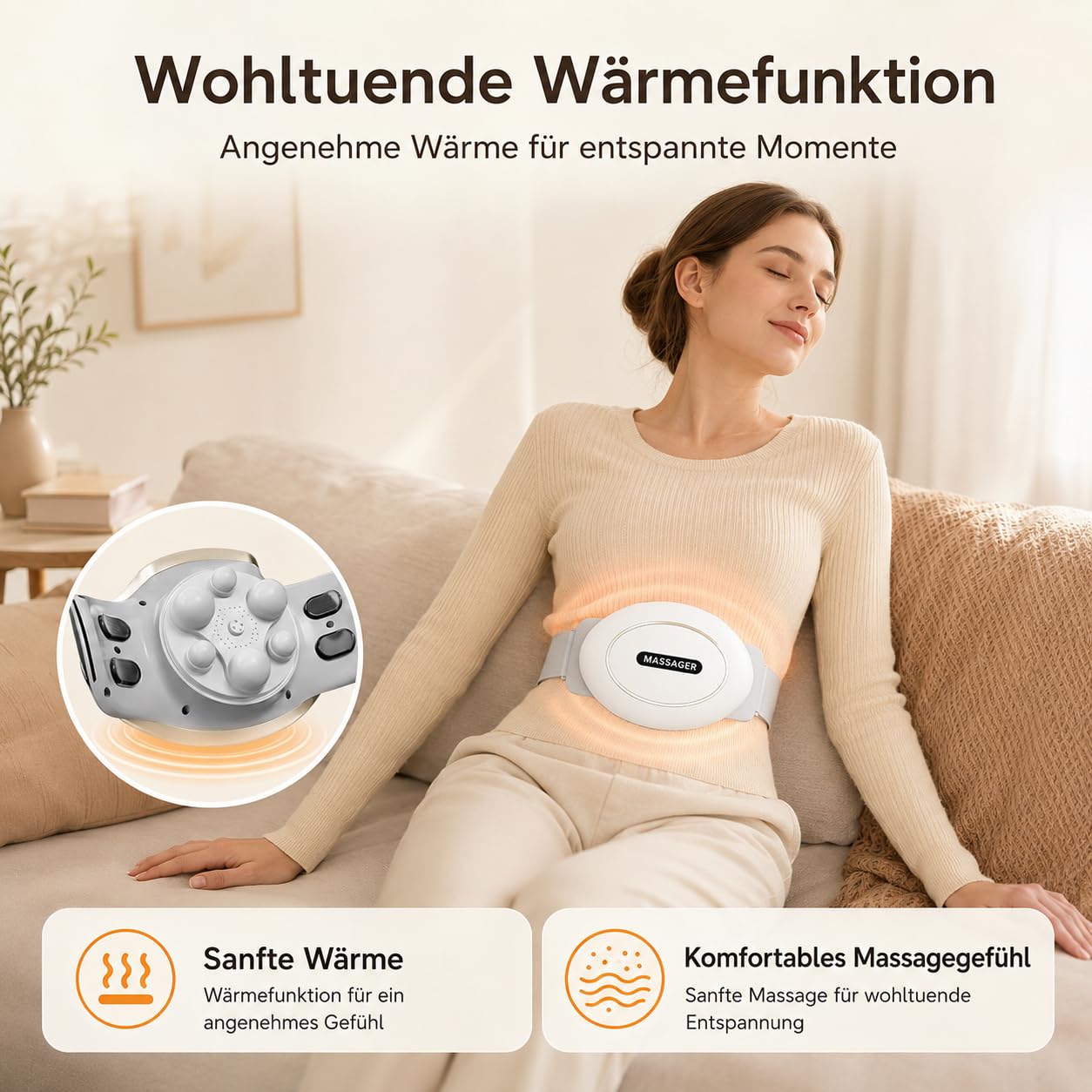 Elektrisches Kabellos Bauchmassagegerät mit Wärmefunktion | Massagegürtel mit Wärmefunktion für lindert Blähungen und Perioden Krämpfe, geeignet für den Einsatz zu Hause und im Büro