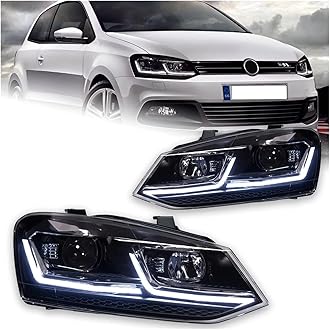LSSKCFB Car Lights Head Lamp Compatible For VW Polo LED Headlight Projector Lens 2011-2017 DRL Hid Head Lamp Bi Xenon Beam Accessories(Silver Line)