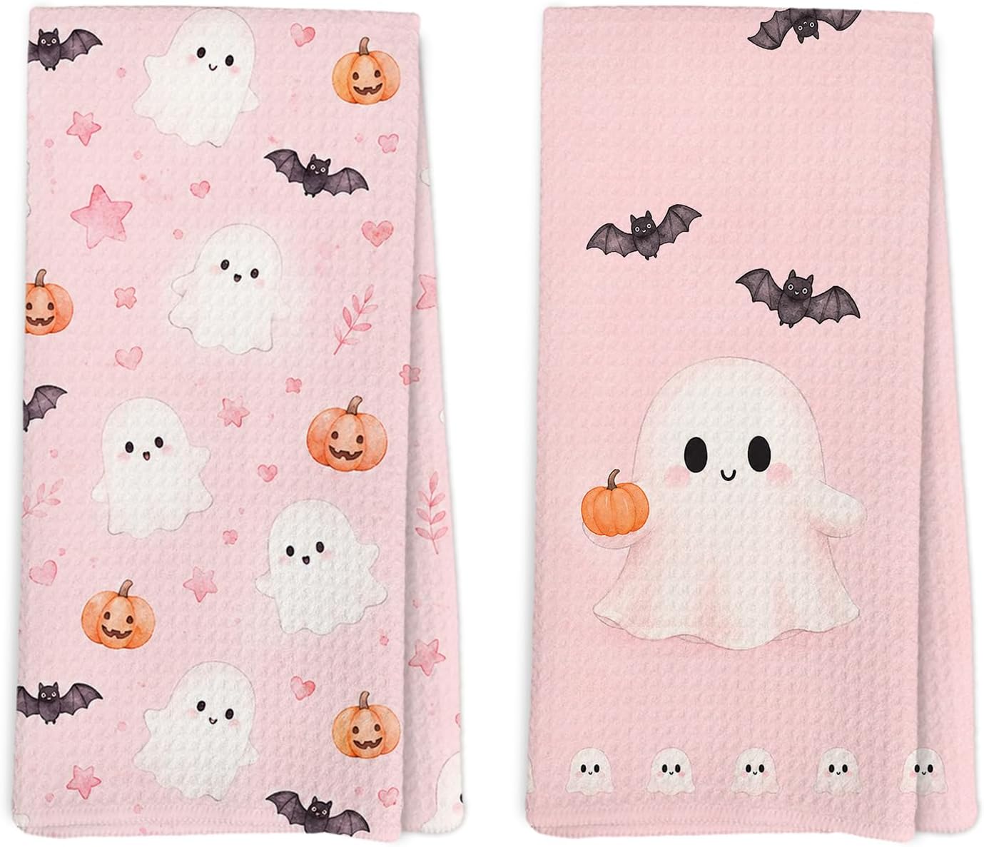 Pink Halloween Cute Ghost Kitchen Hand Towels 16x24inch Set of 2