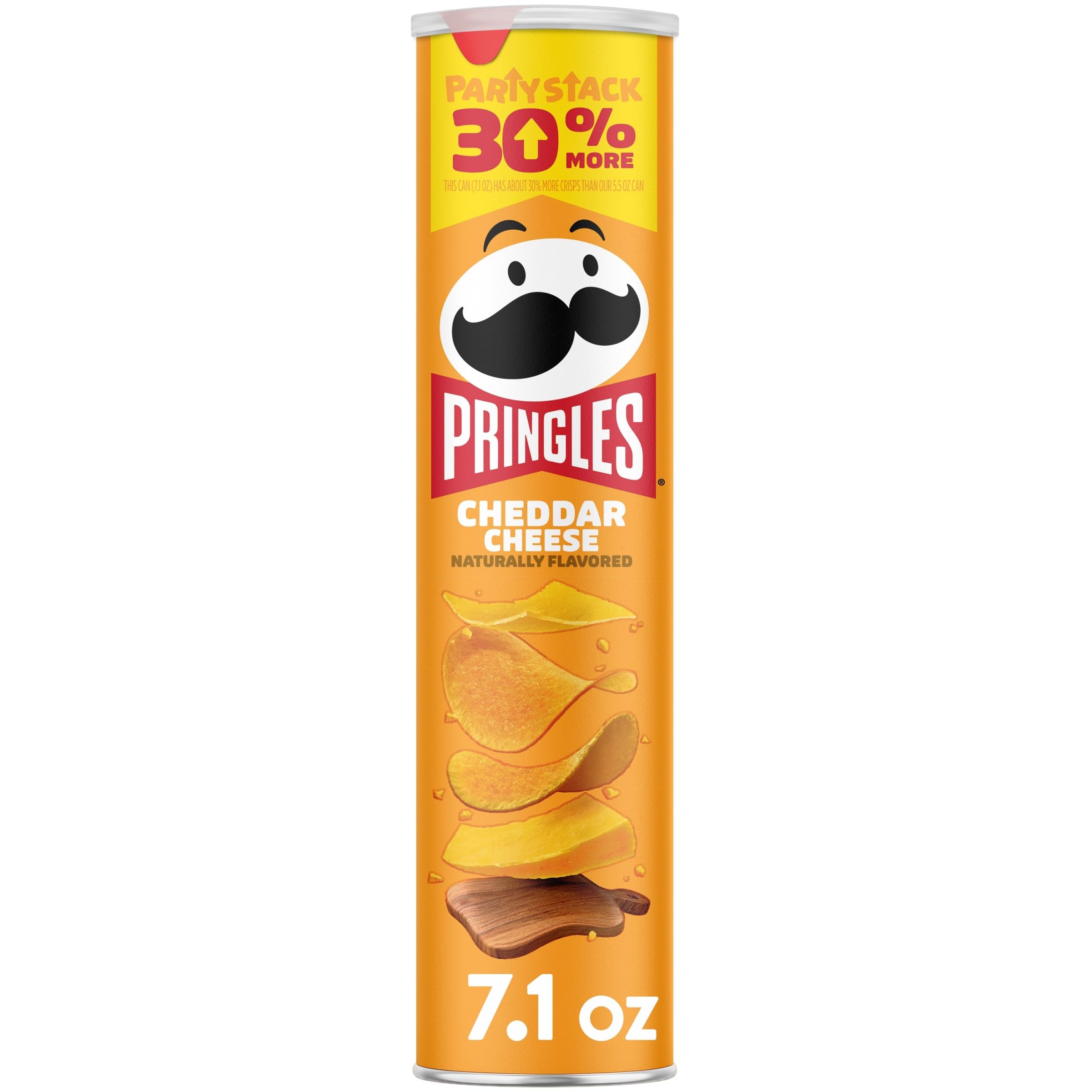 Potato Crisps Chips, Lunch Snacks, On-The-Go Snacks, Party Stack, Cheddar Cheese, 7.1oz Can (1 Can)