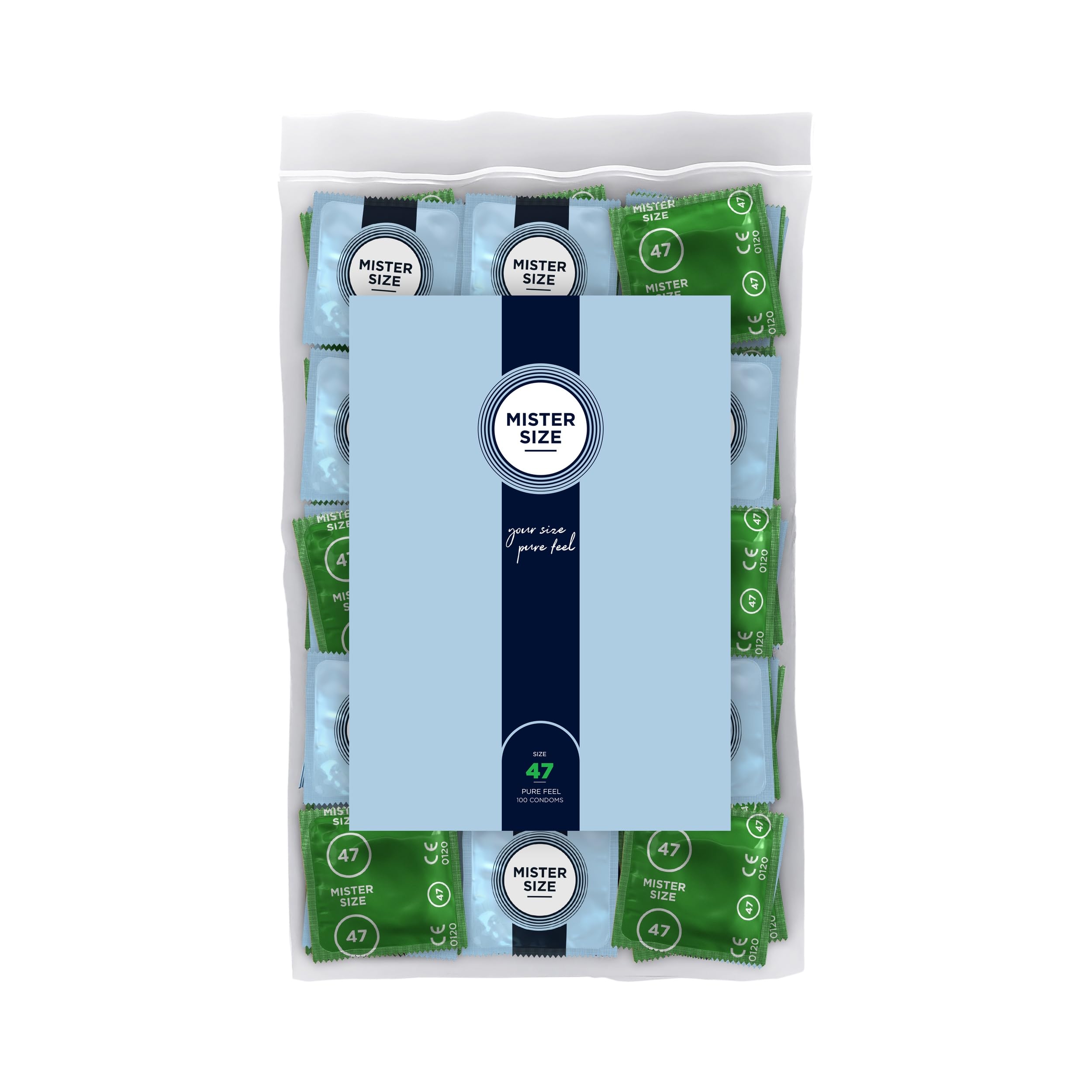 MISTER SIZE Preservativi 47 mm (100 pezzi) extra sottili 0,05 mm, extra lubrificati, vestibilità precisa, lattice naturale, trasparenti, vegani, CE 0123