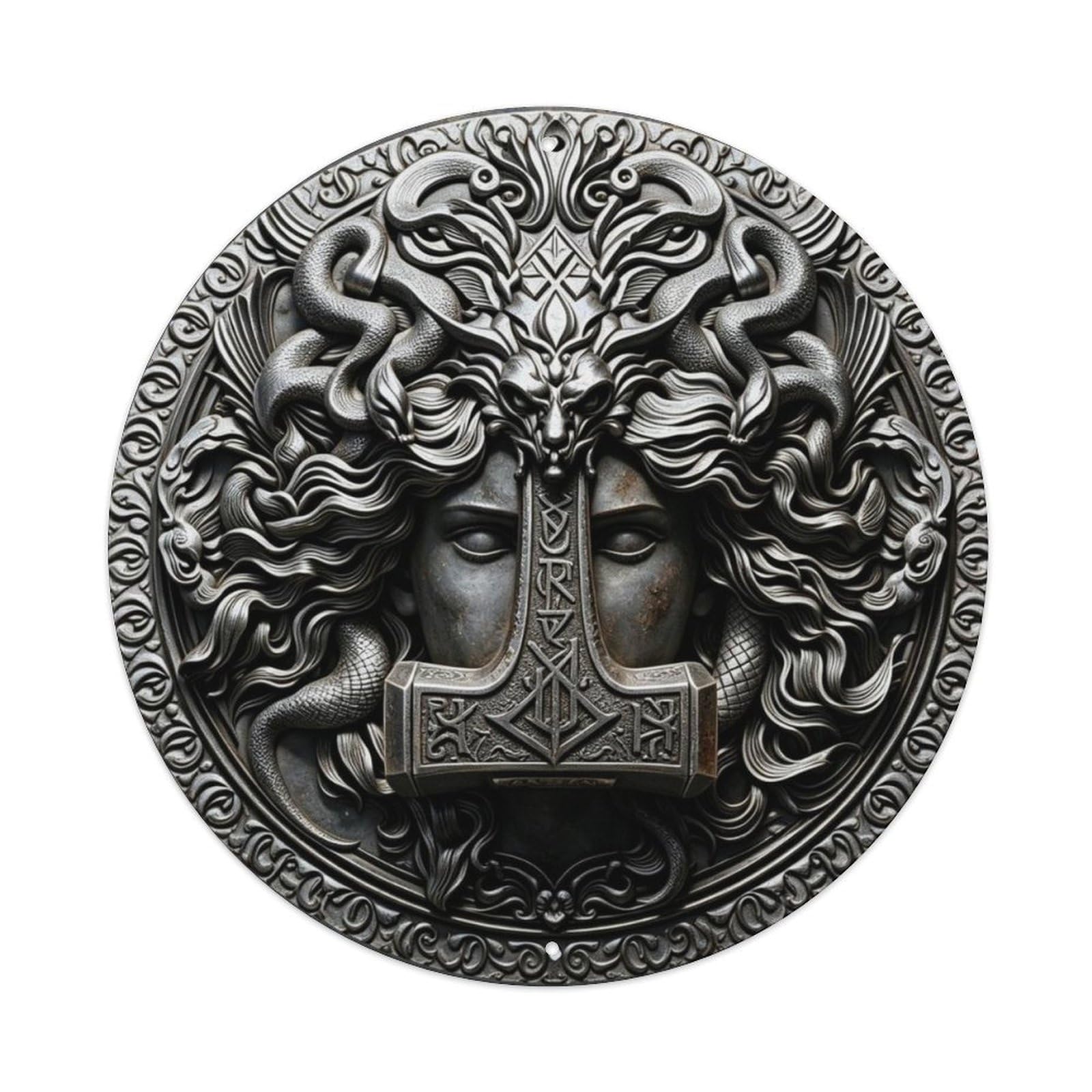 Norse Viking Thor's Mjolnir Hammer 3D Aged Metal Tin Sign Plaque