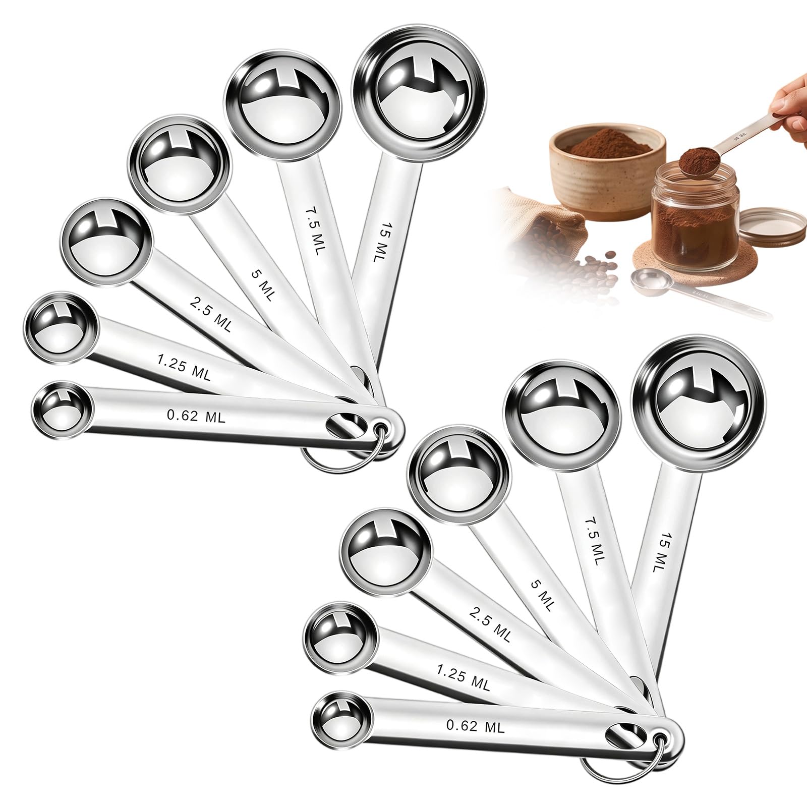 Ruwnii 12Pcs Stainless Steel Measuring Spoons Set, Metal Measure Spoon