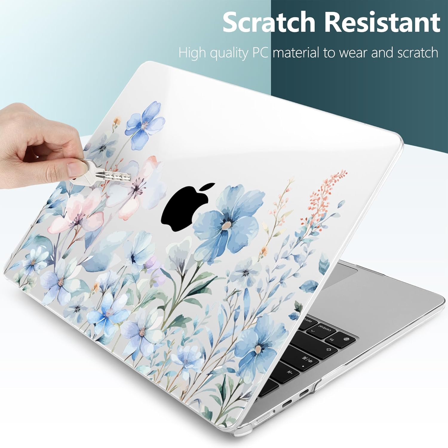 DONGKE Compatible with M4 MacBook Air 15 inch Case 2025 2024 2023 A3241 A3114 A2941 M3 M2 Liquid Retina Display Touch ID, Plastic Hard Case & Keyboard Skin & Screen Protector - Blue Flowers - Image 3