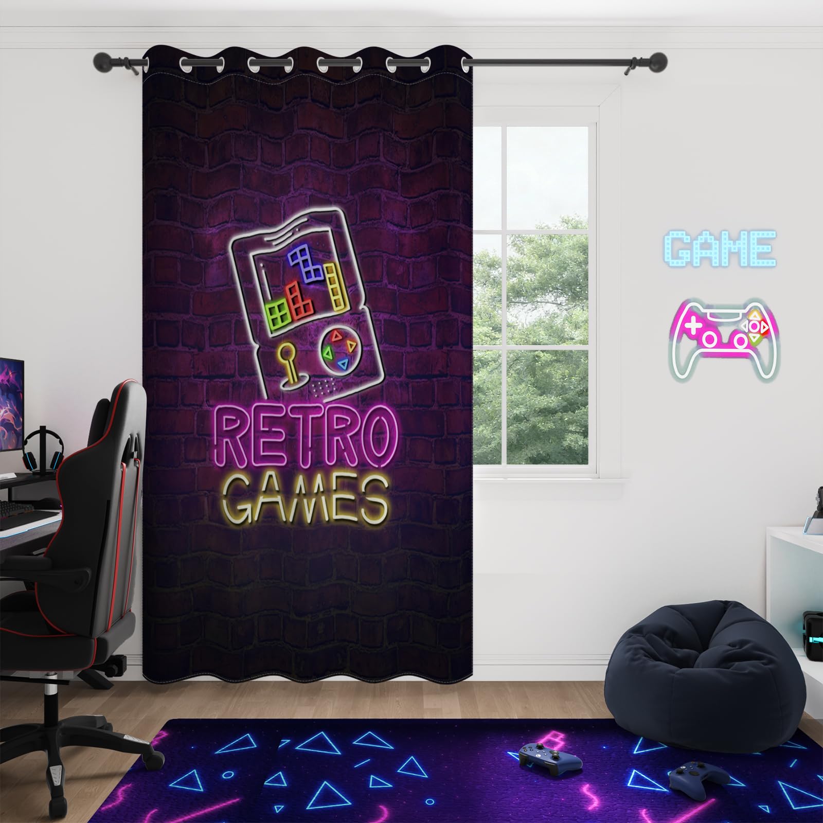 YONGFOTO Cortina Gaming Oscuranti Neon Retro Gamepad per Camera Bambini 140x229 cm