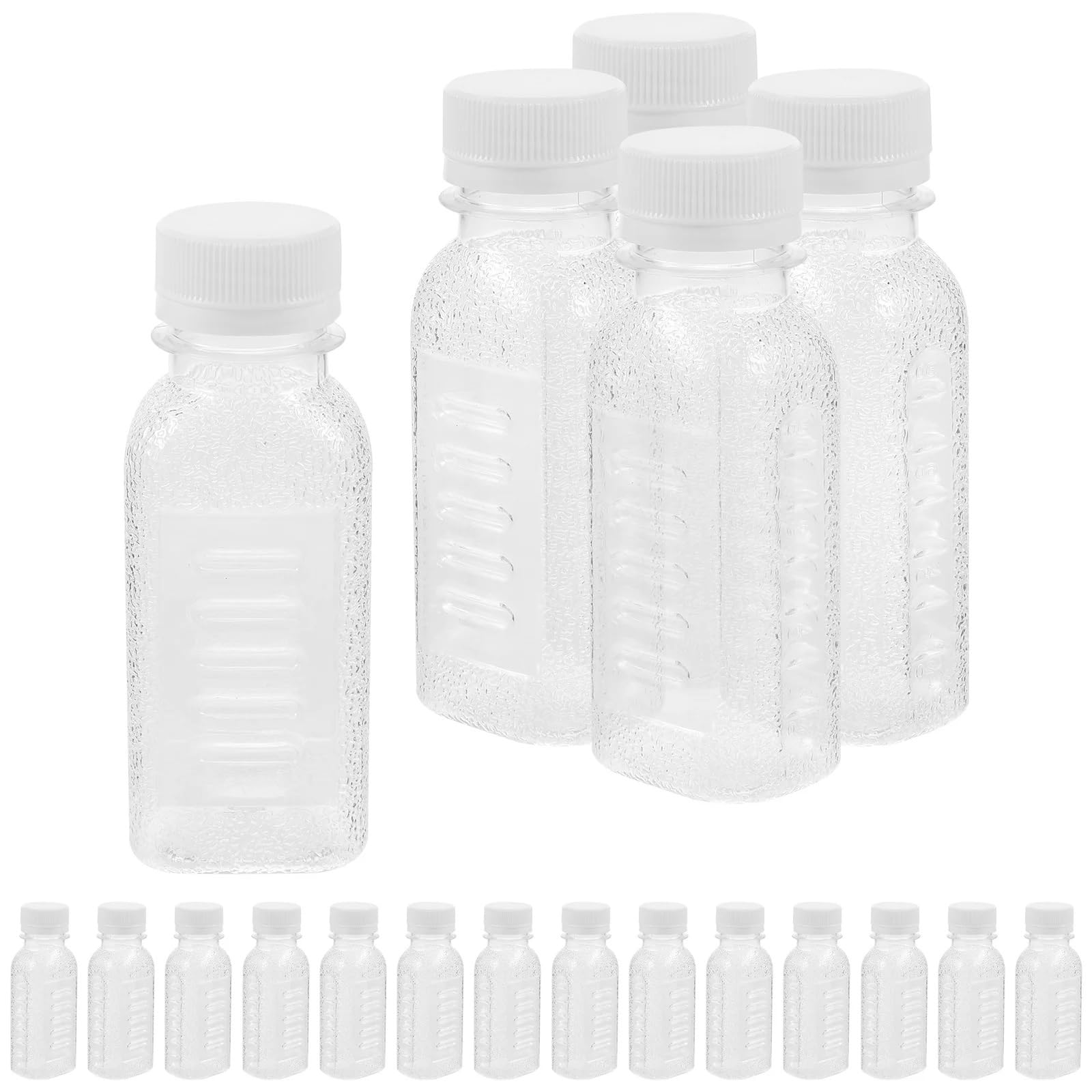 EnxJire Plastic Juice Bottles 10pcs 100ml Plastic Bottle With Lids Leakproof Milk Juice Cup Reusable Beverage Container For Weddings Party Supplies for Kitchen(30pcs)