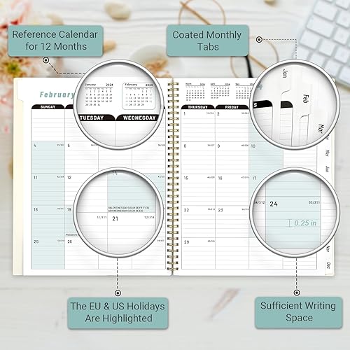 Miniatura 3 de Agenda mensual 2024, enero de 2024 a diciembre de 2024, 8.9 x 11 pulgadas, agenda de 12 meses con pestañas mensuales, ofertas de doble alambre,