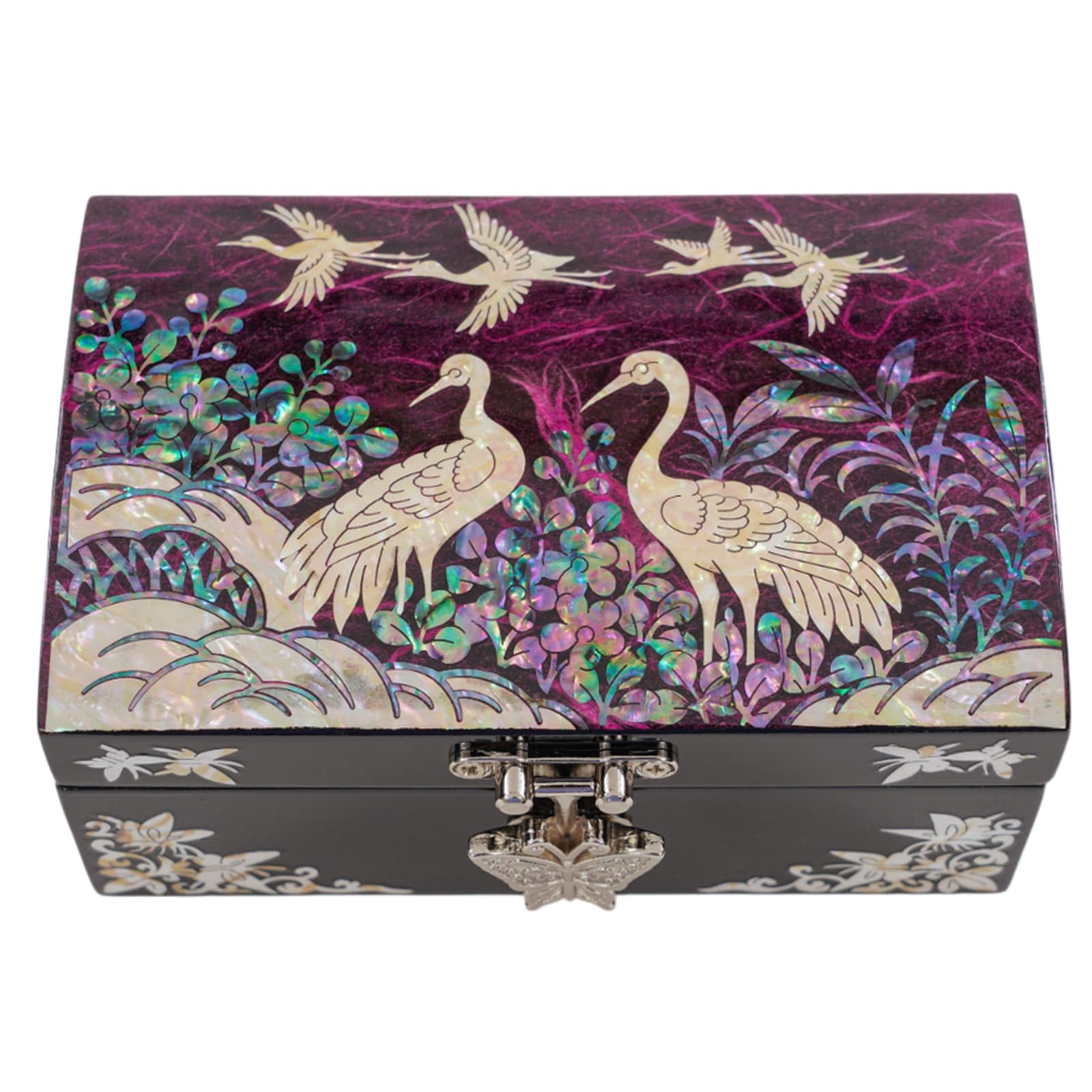 February Mountain Mother of Pearl Small Jewelry Ring Box - Gifts for best friends women, Thank you gifts, mom birthday gifts, Friendship Women Gifts Trinkets Keepsake Treasure box (Purple_Crane)