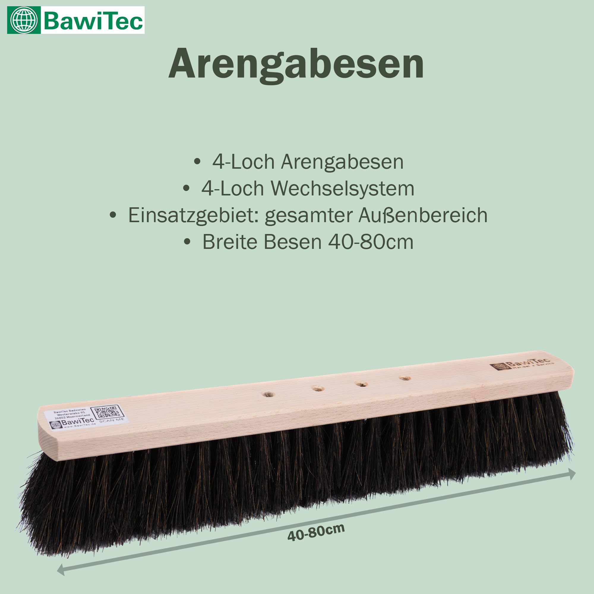 Straßenbesen Arenga Borsten Besen 40cm mit 4-Loch-System Stiel Alustiel