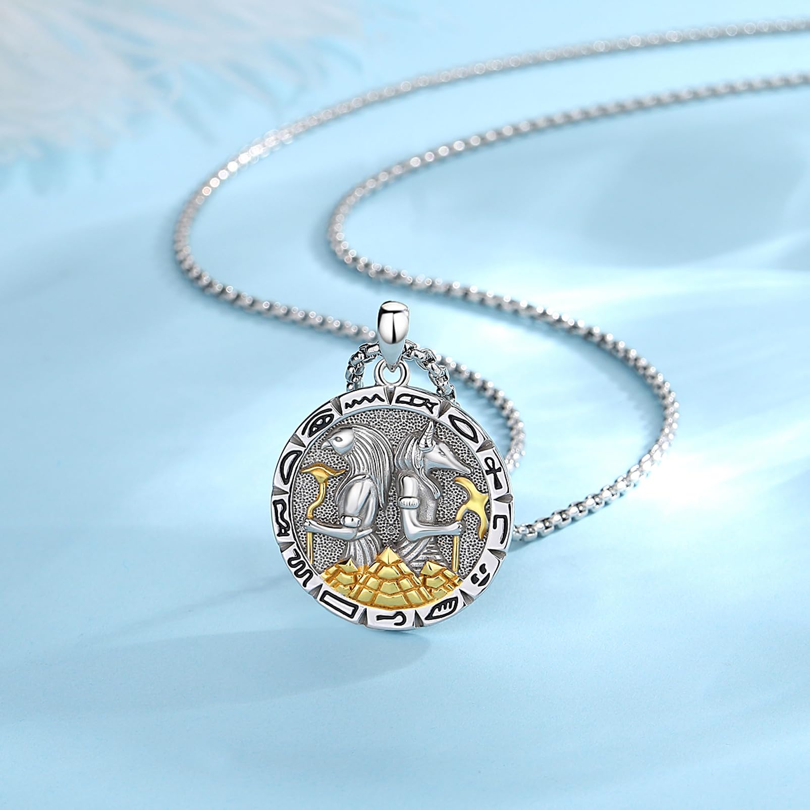 Anubis Collana in Argento Sterling per Donne e Uomini, Antico Egitto Anpu Ankh Croce Piramide Occhio di Horus Ciondolo, Dio dei Morti Protezione Gioielli Regalo per Marito, 24"