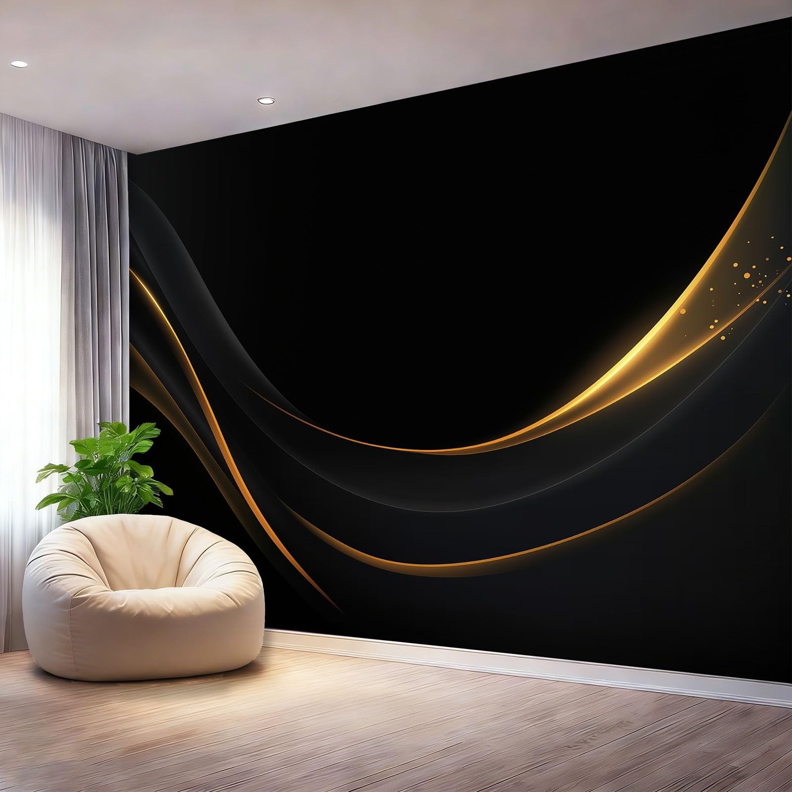Fototapeta z włókniny 400 x 280 cm gigantyczny plakat eleganckie minimalistyczne linie dekoracja, czarna panoramiczna tapeta 3D dekoracja ścienna